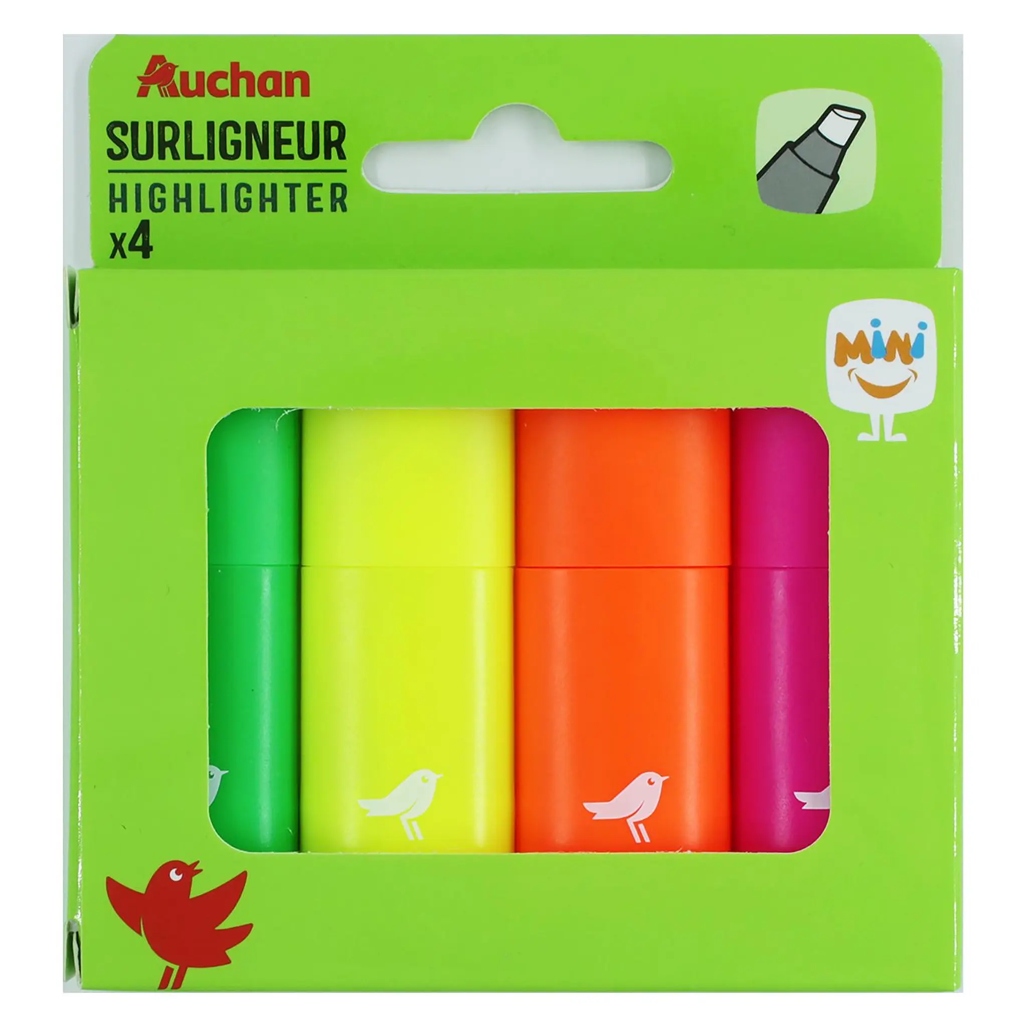AUCHAN Surligneurs plats Pointe Biseautée x4