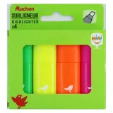 AUCHAN Surligneurs plats Pointe Biseautée x4