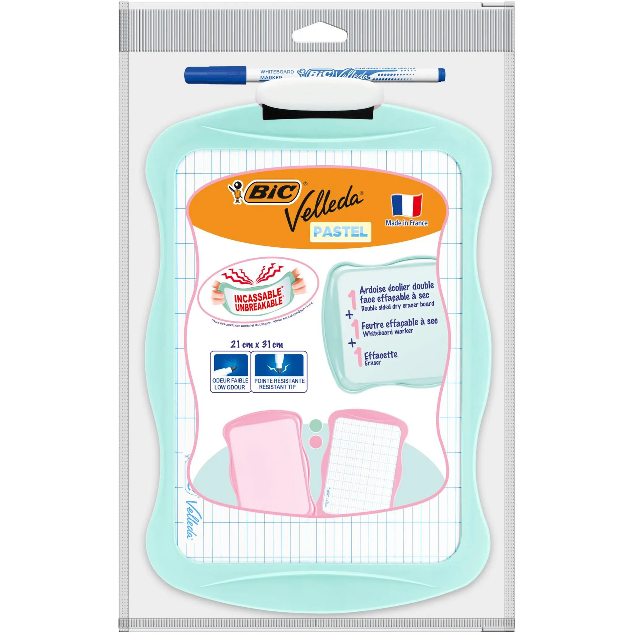 Kit ardoise Velleda pastel (ardoise + feutre + effacette)