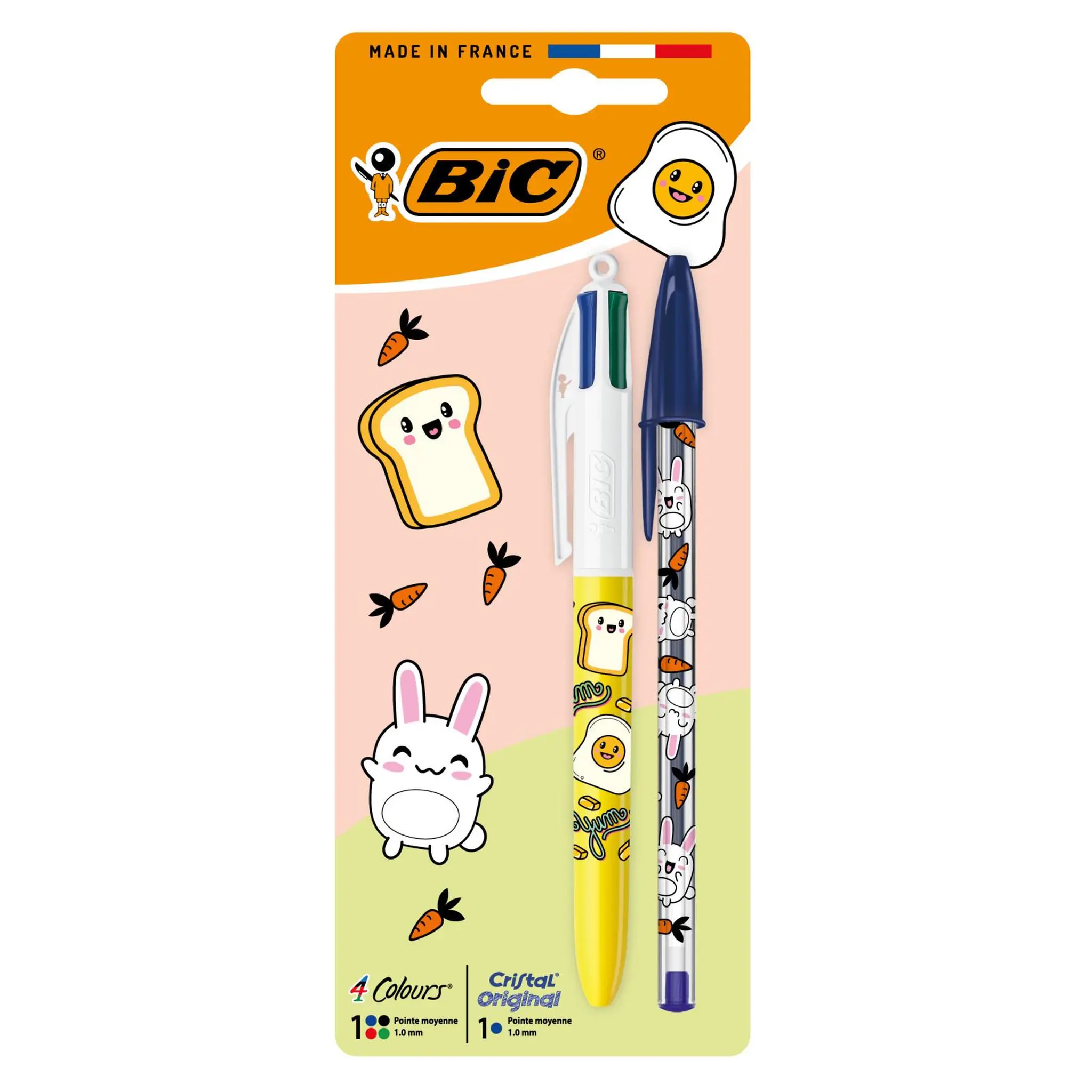 BIC Lot 1 crayon 4 couleurs + 1 cristal original bleu Kawai