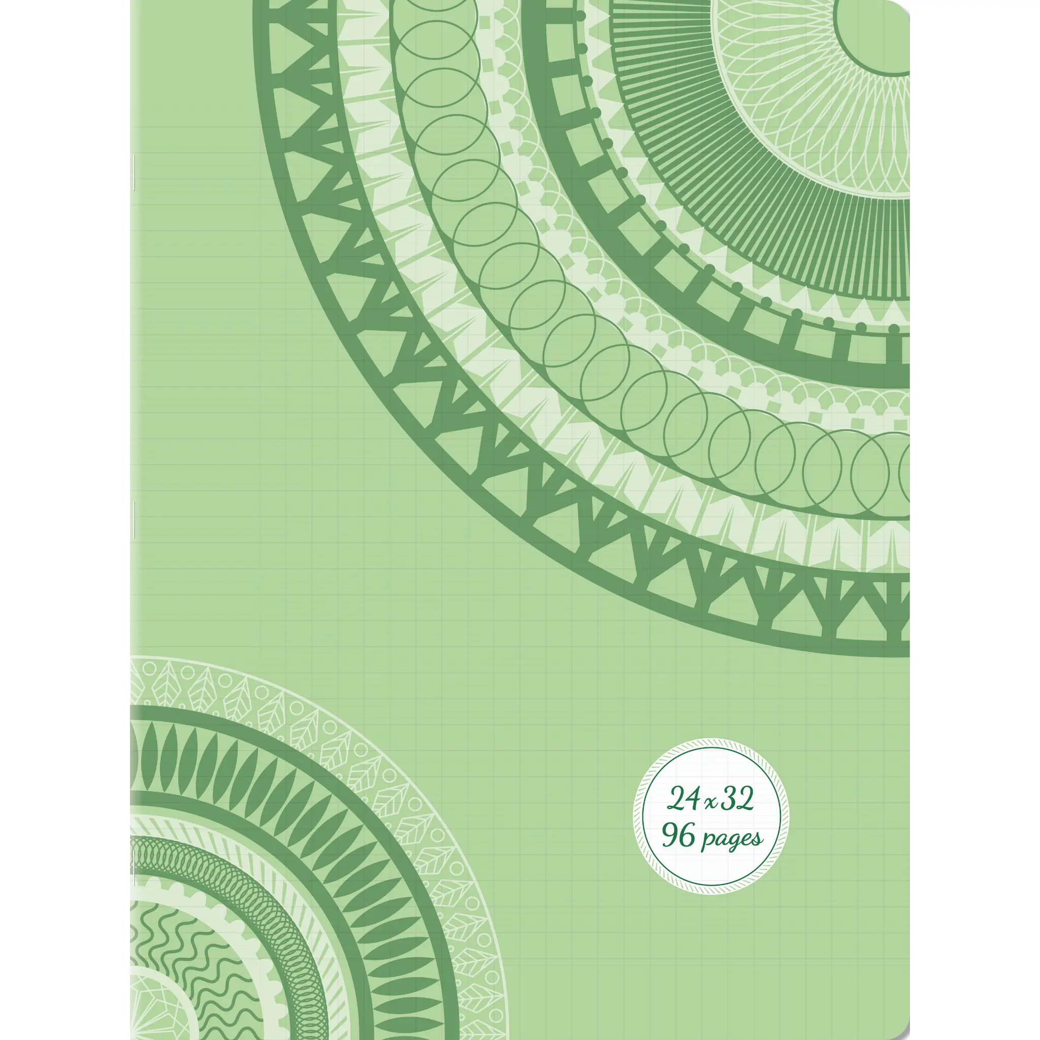 AUCHAN Cahier piqure design 96 pages seyes - 24x32 - 90g - Vert