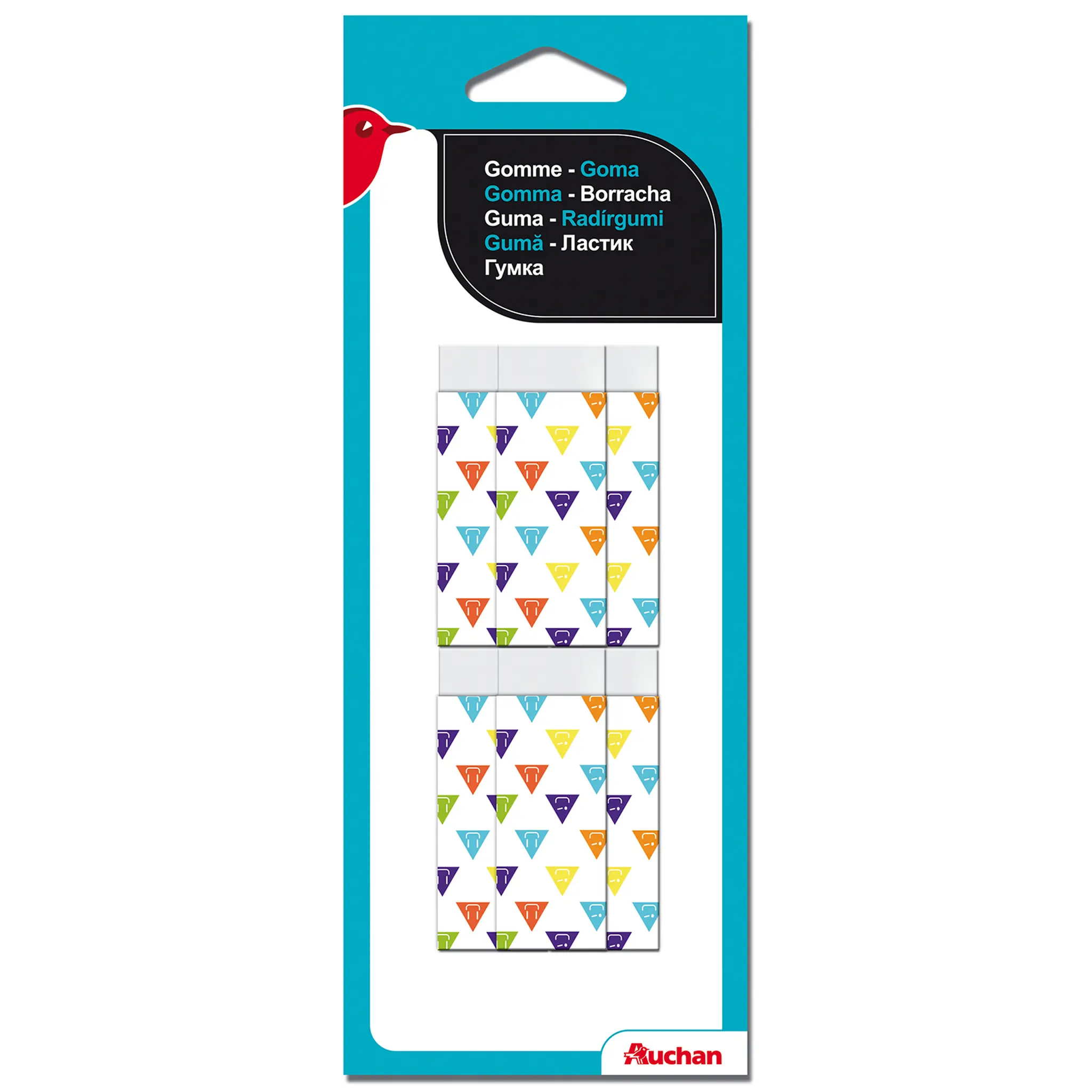 AUCHAN Lot de 6 gommes blanches rectangulaire