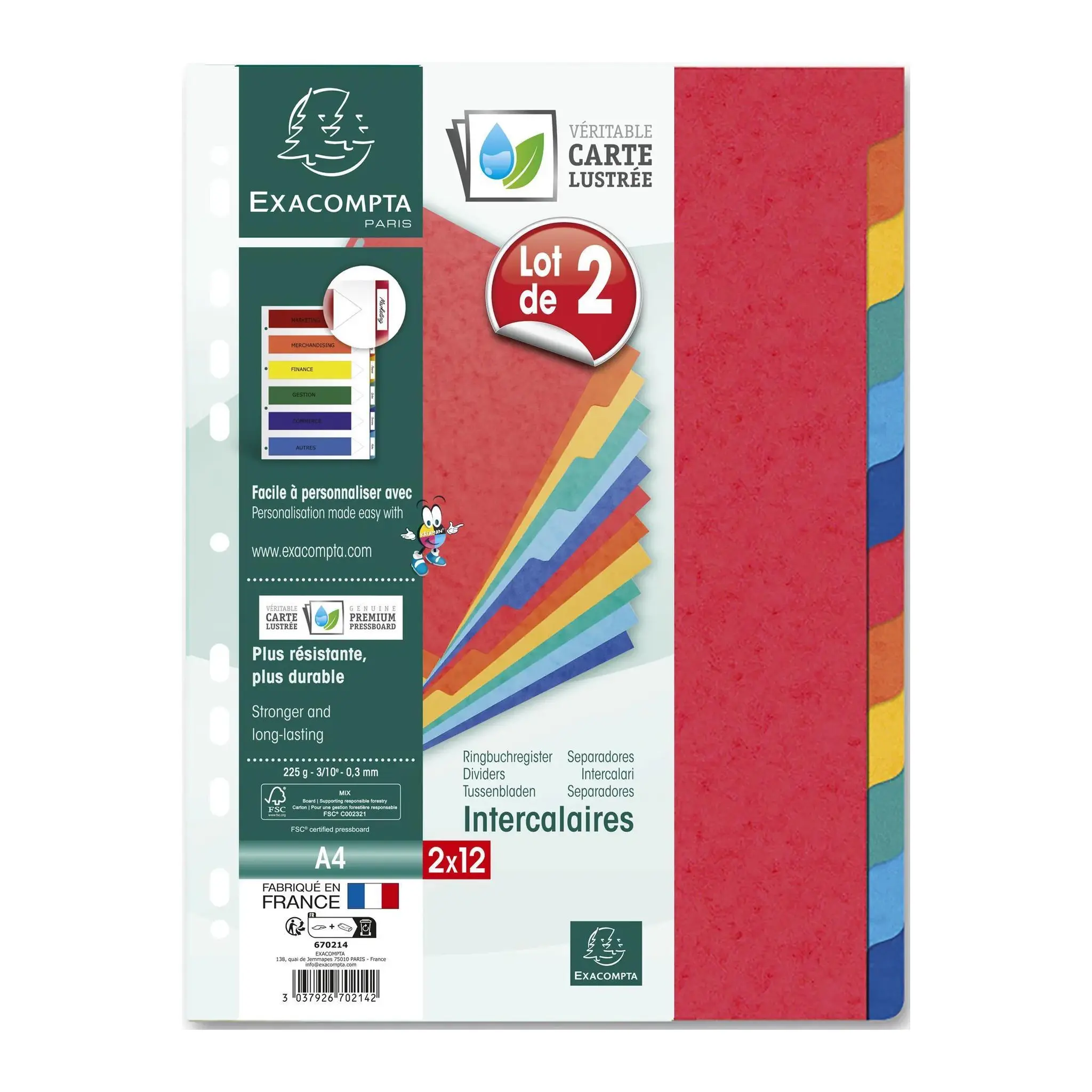 EXACOMPTA Intercalaires x6, format A4, en polypropylène recyclé