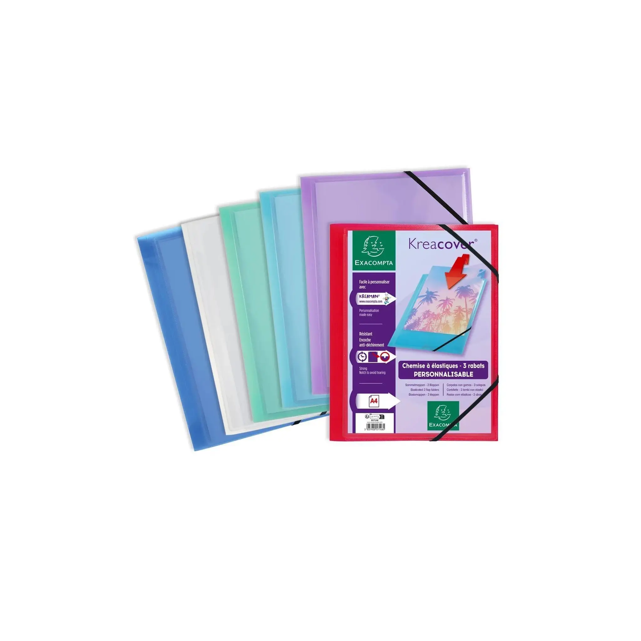 EXACOMPTA Chemise à élastique 3 rabats, polypro translucide