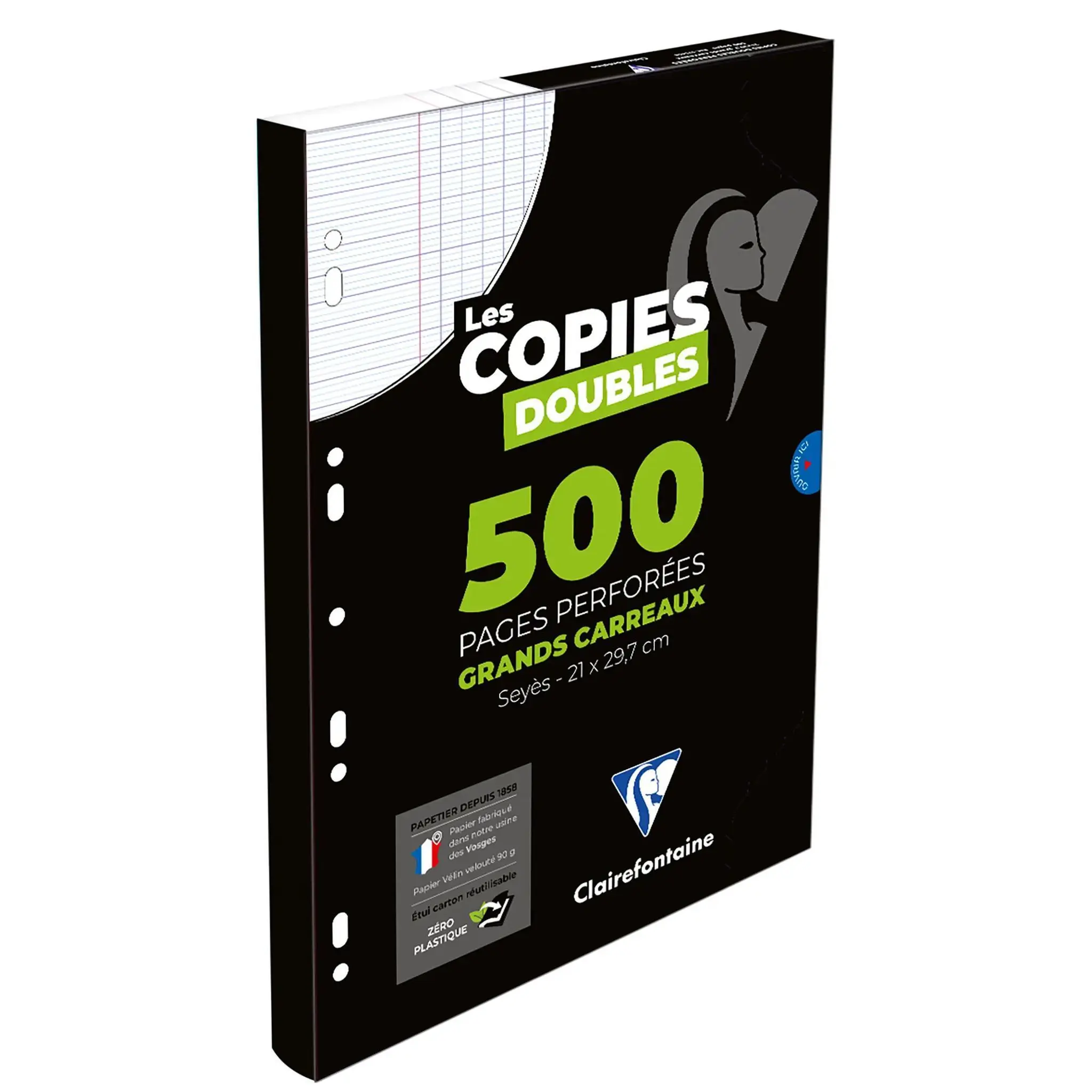 CLAIREFONTAINE Copies doubles perforées 21x29,7cm - 500 pages - Grand carreaux