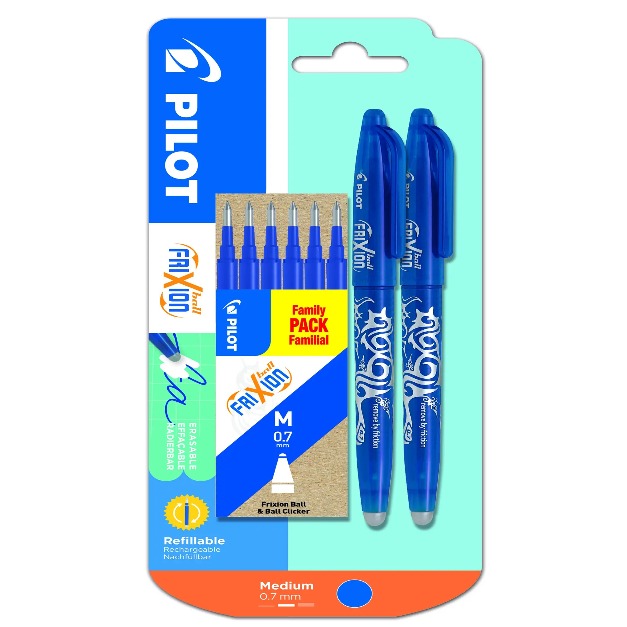 PILOT Set de 6 recharges Frixion Bleu + Stylos effaçable Frixion Bleu