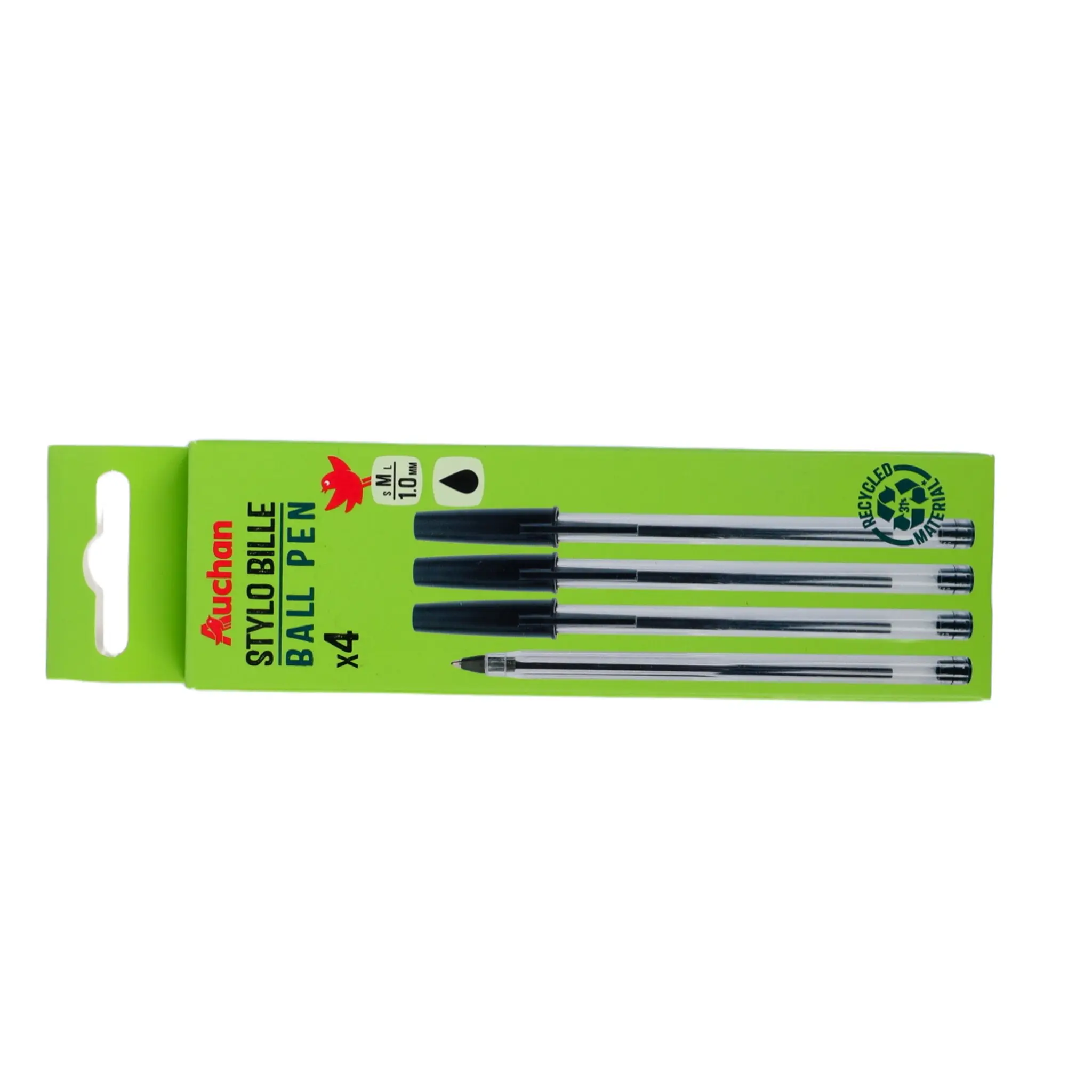 AUCHAN Stylos Bille x4 Pointe Moyenne - Noir