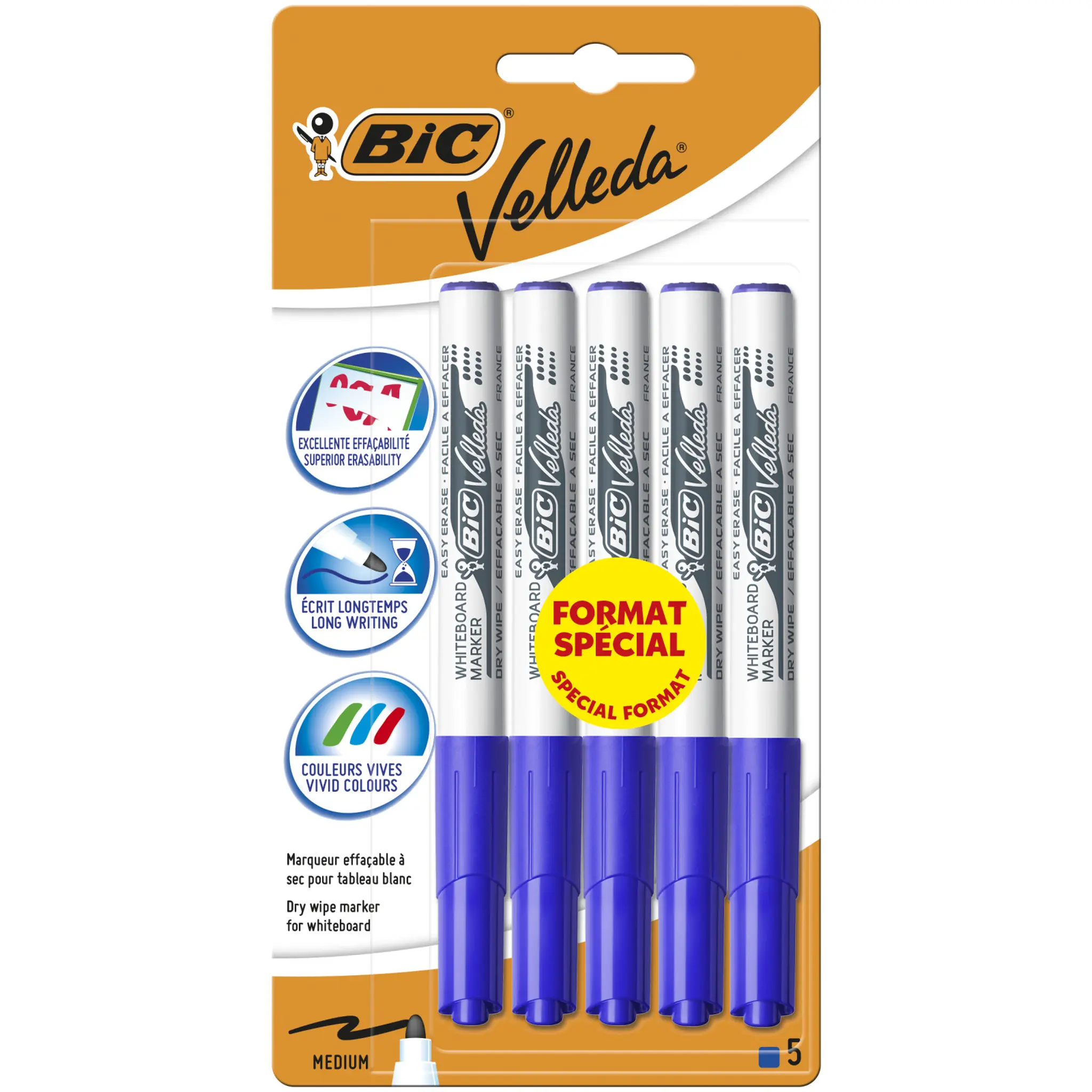 BIC Marqueur effaçable Pointe moyenne - Bleu VELLEDA