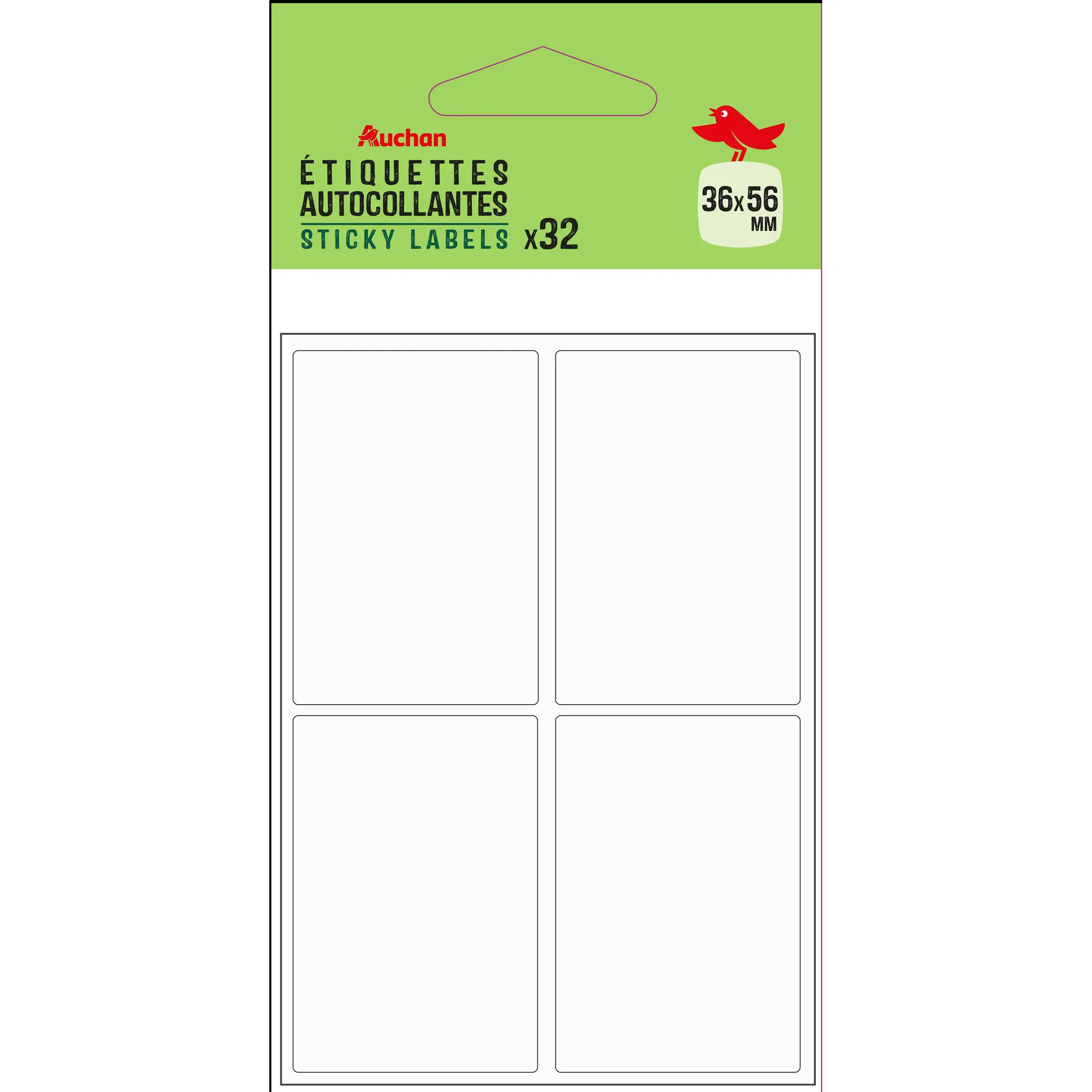 AUCHAN 32 étiquettes 36x56 mm - Blanc