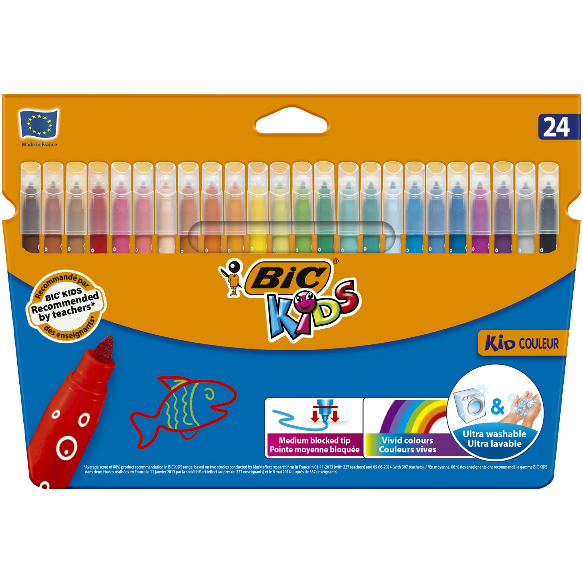 BIC Feutres de coloriage KIDS pointe moyenne - Etui en carton de 24