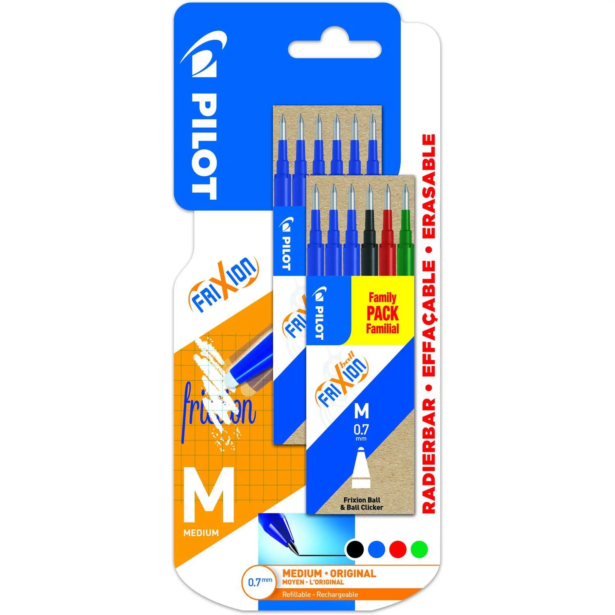 PILOT Recharge assortis pour roller effaçable pointe moyenne x12