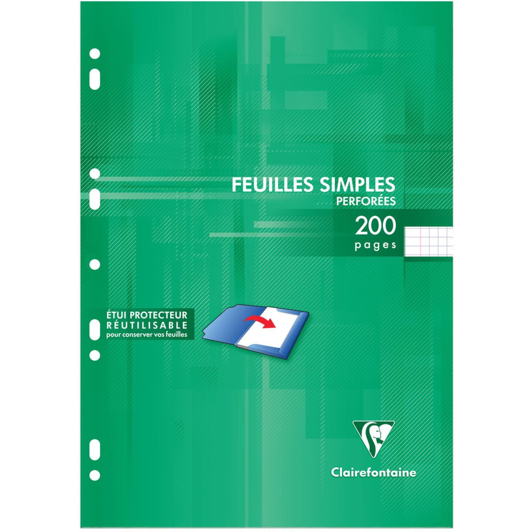 CLAIREFONTAINE Feuilles simples 200 pages 21x29.7cm petits carreaux 5x5 90g blanches perforées