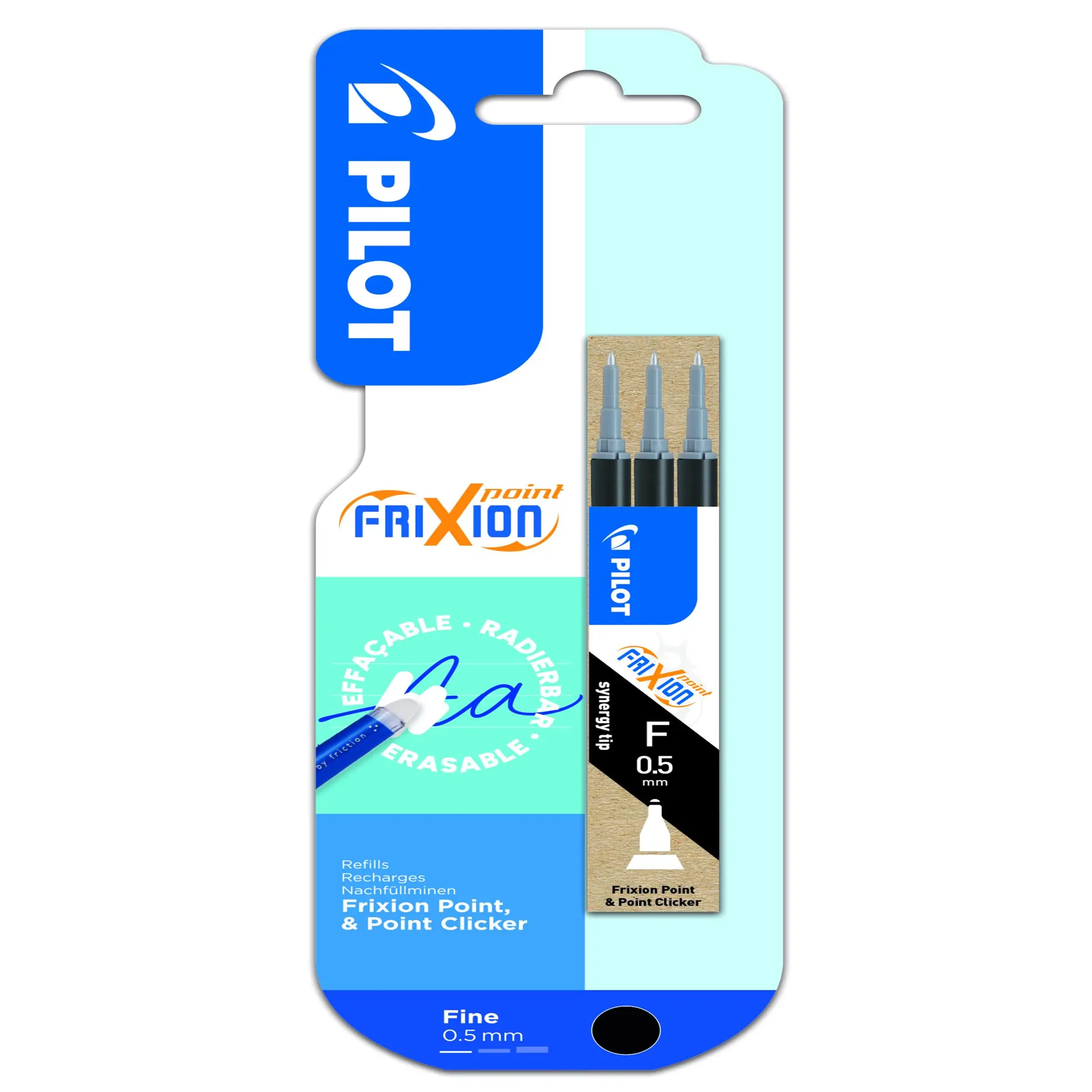 PILOT Etui de 3 recharges frixion point / point clicker 0.5mm noir effaçable