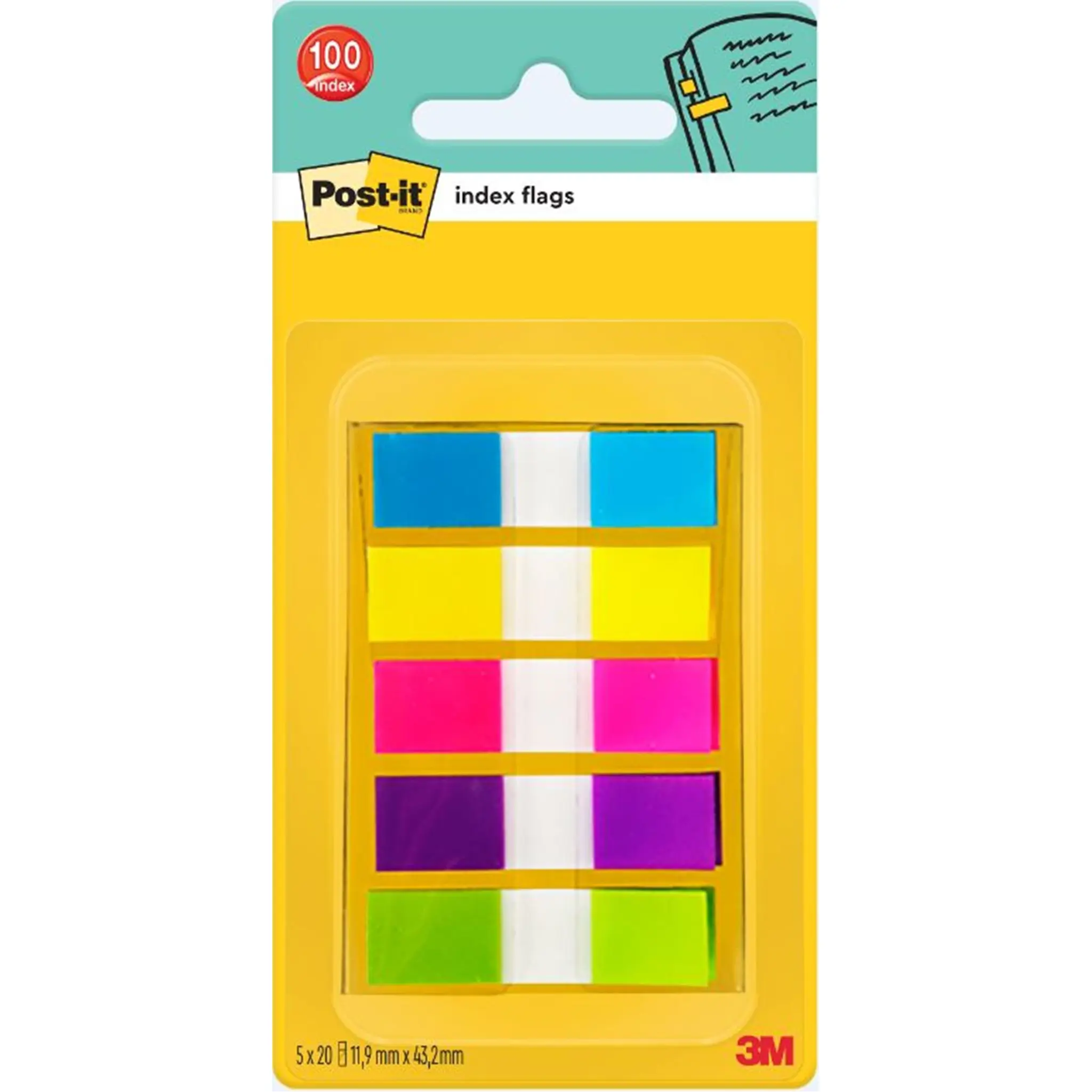 3M Set 100 Mini Index Post It - 5 couleurs