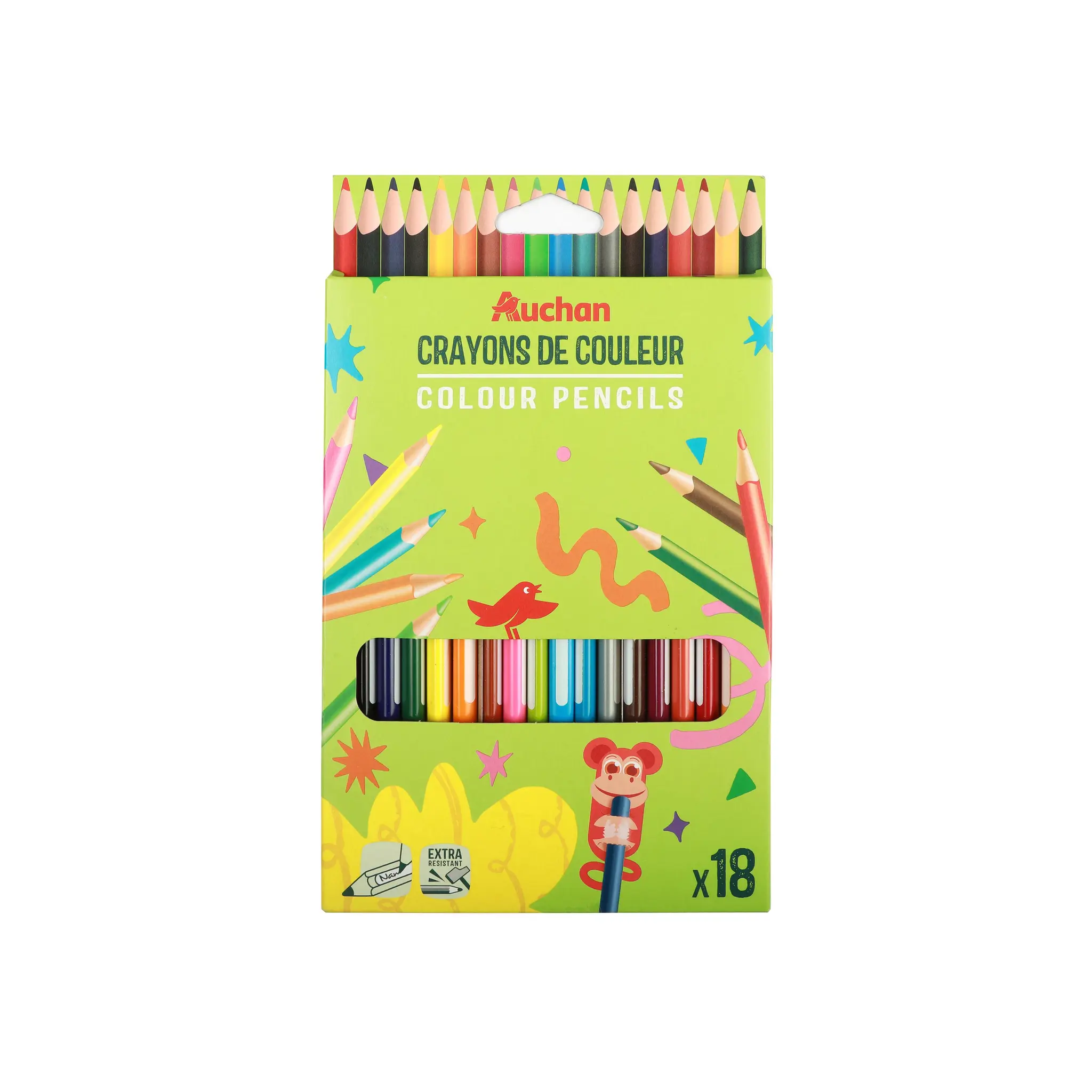AUCHAN Pochette de 18 crayons de couleurs 18cm Nominatif Plastique
