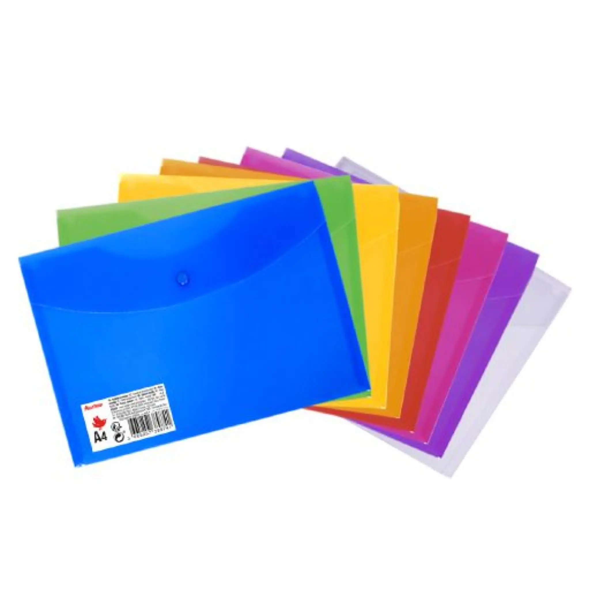 AUCHAN Enveloppe en plastique A4 a bouton pression - Couleurs assorties