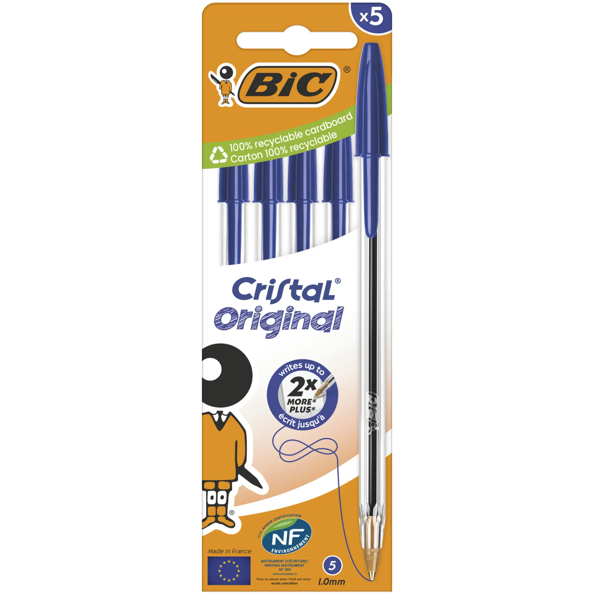 BIC Stylo bille cristal bleu pointe moyenne x4
