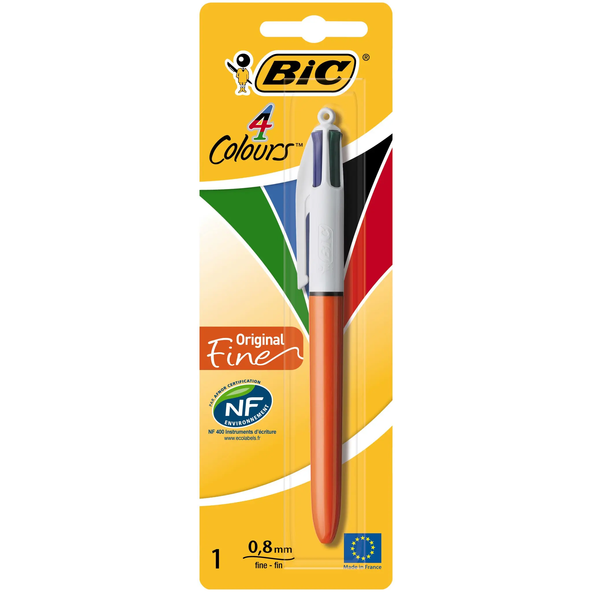 BIC Stylo-Bille Rétractable 4 couleurs Pointe Fine 0,8 mm