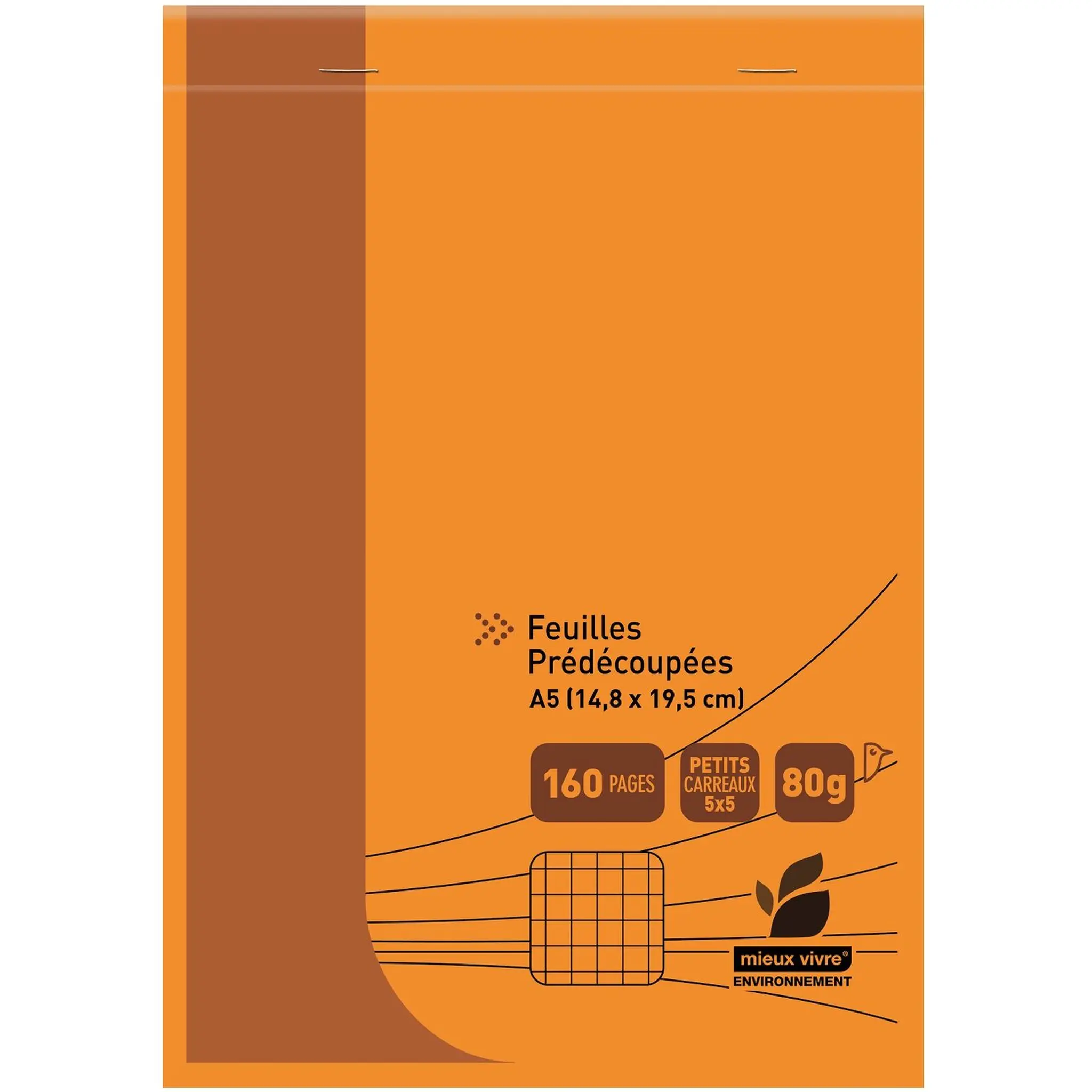 AUCHAN Bloc feuilles simples non perforées 14,8x21cm grands carreaux