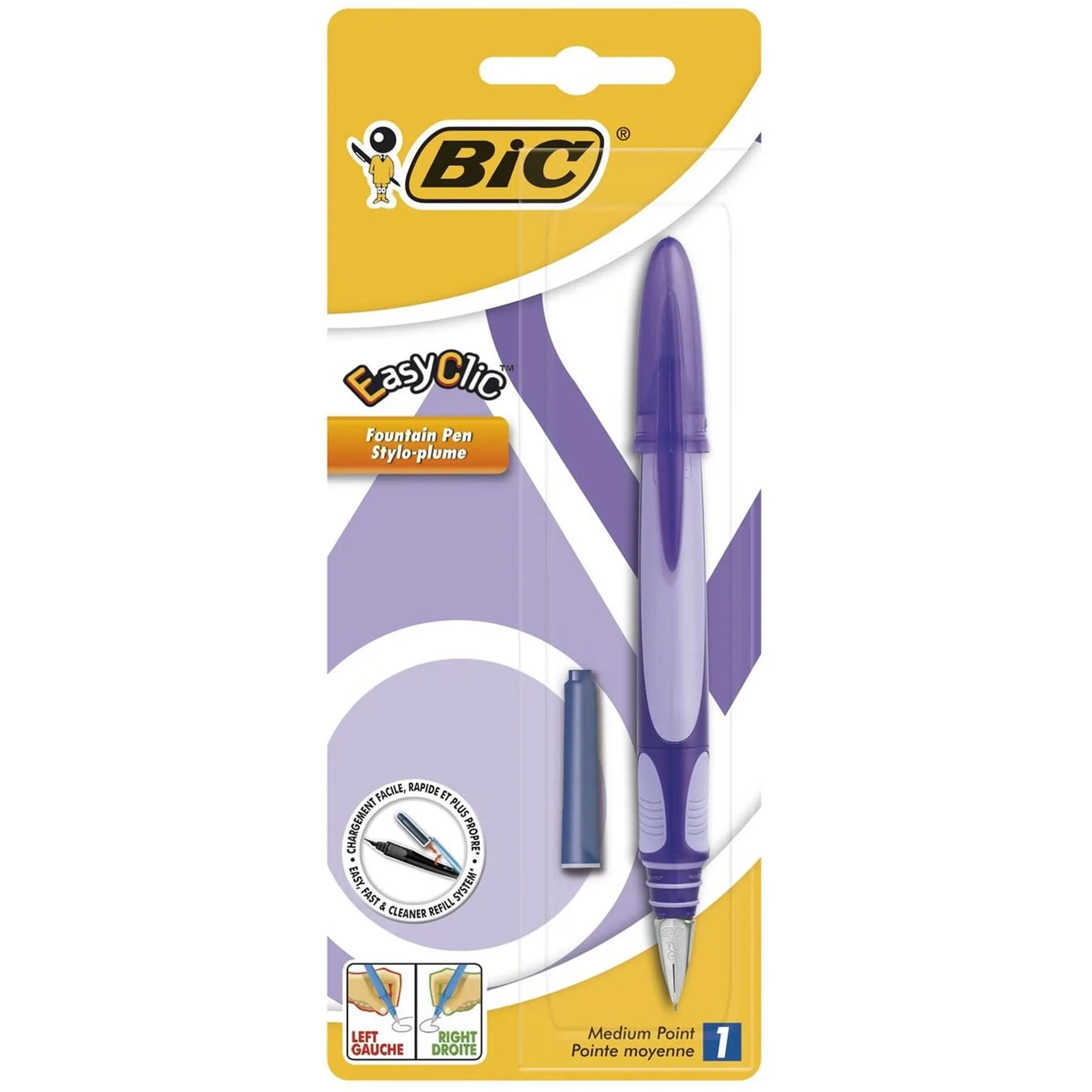 BIC Stylo plume easyclic à pointe moyenne - coloris aléatoire