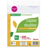 AUCHAN Copies doubles 200 pages 21x29,7cm grands carreaux Seyes perforées