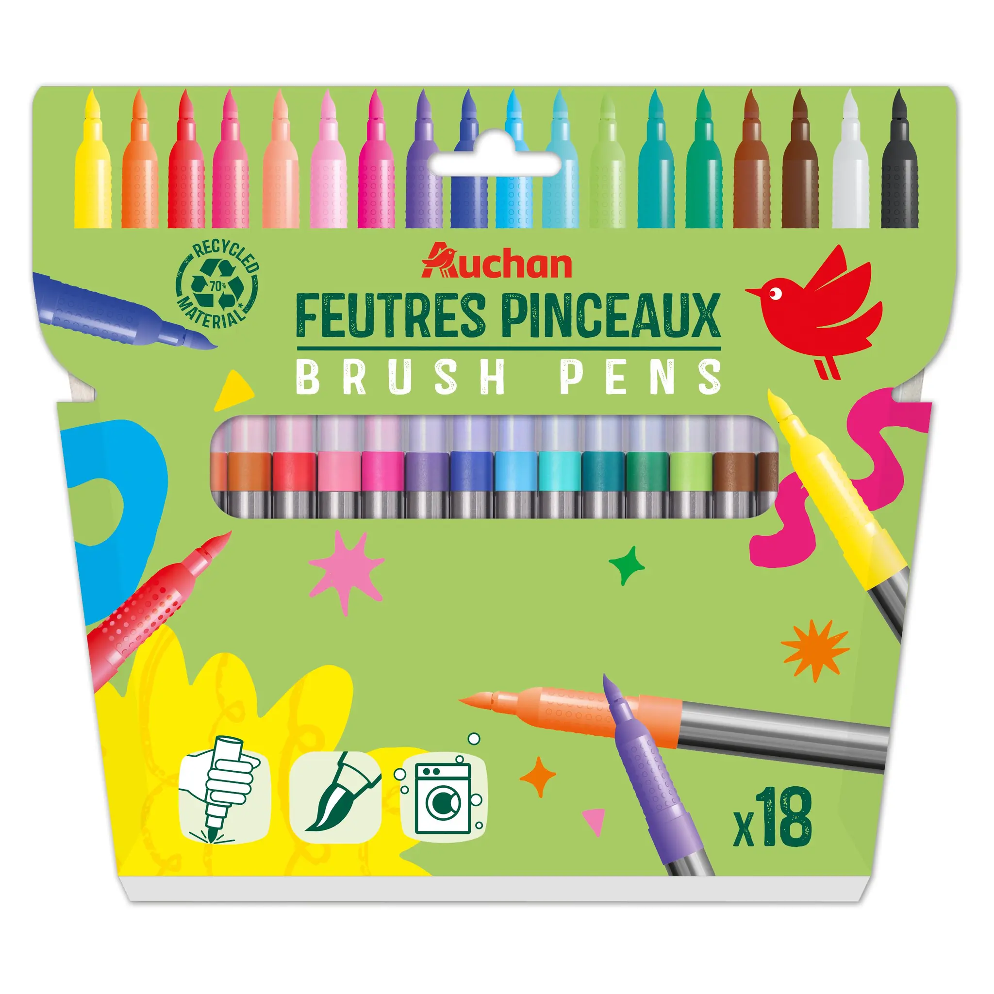 AUCHAN Pochette de 18 feutres de coloriage Pointe Brosse
