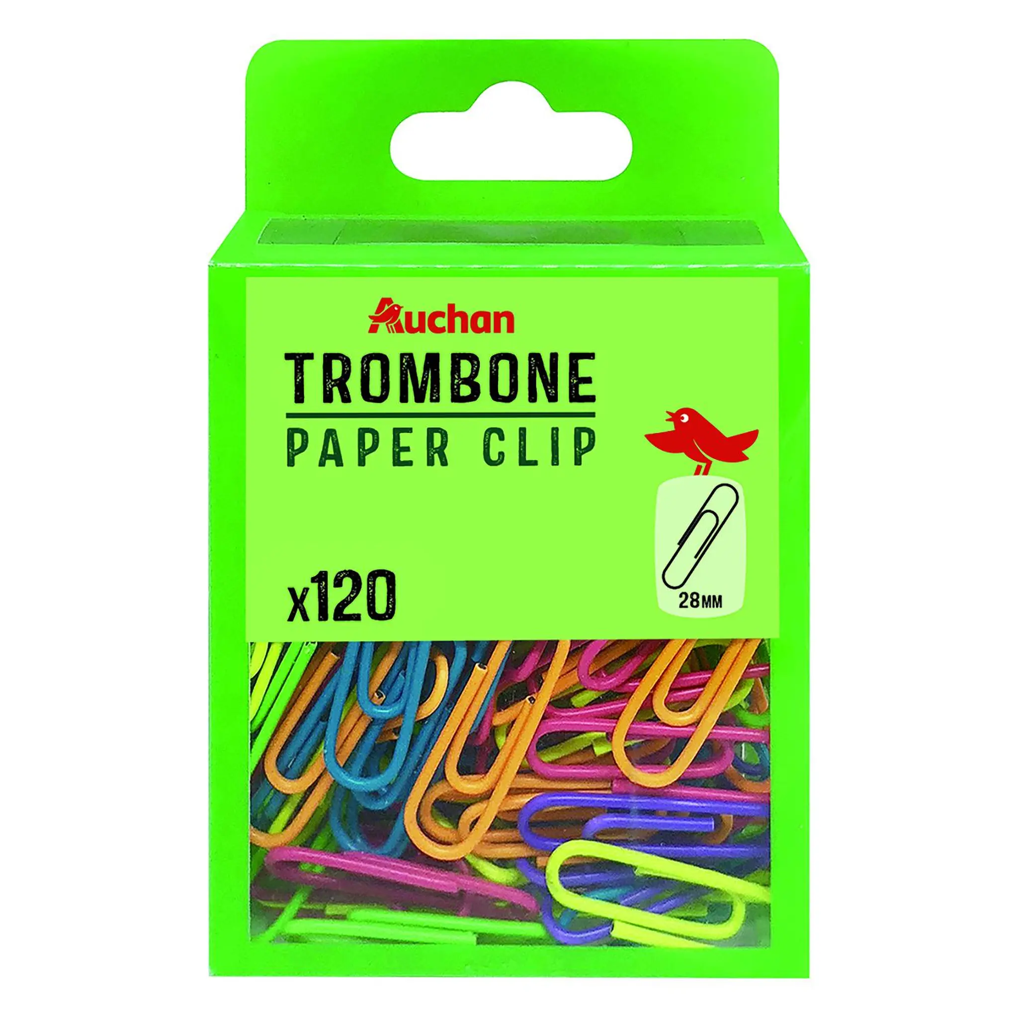 AUCHAN Boite de 120 trombones colorés 28 mm