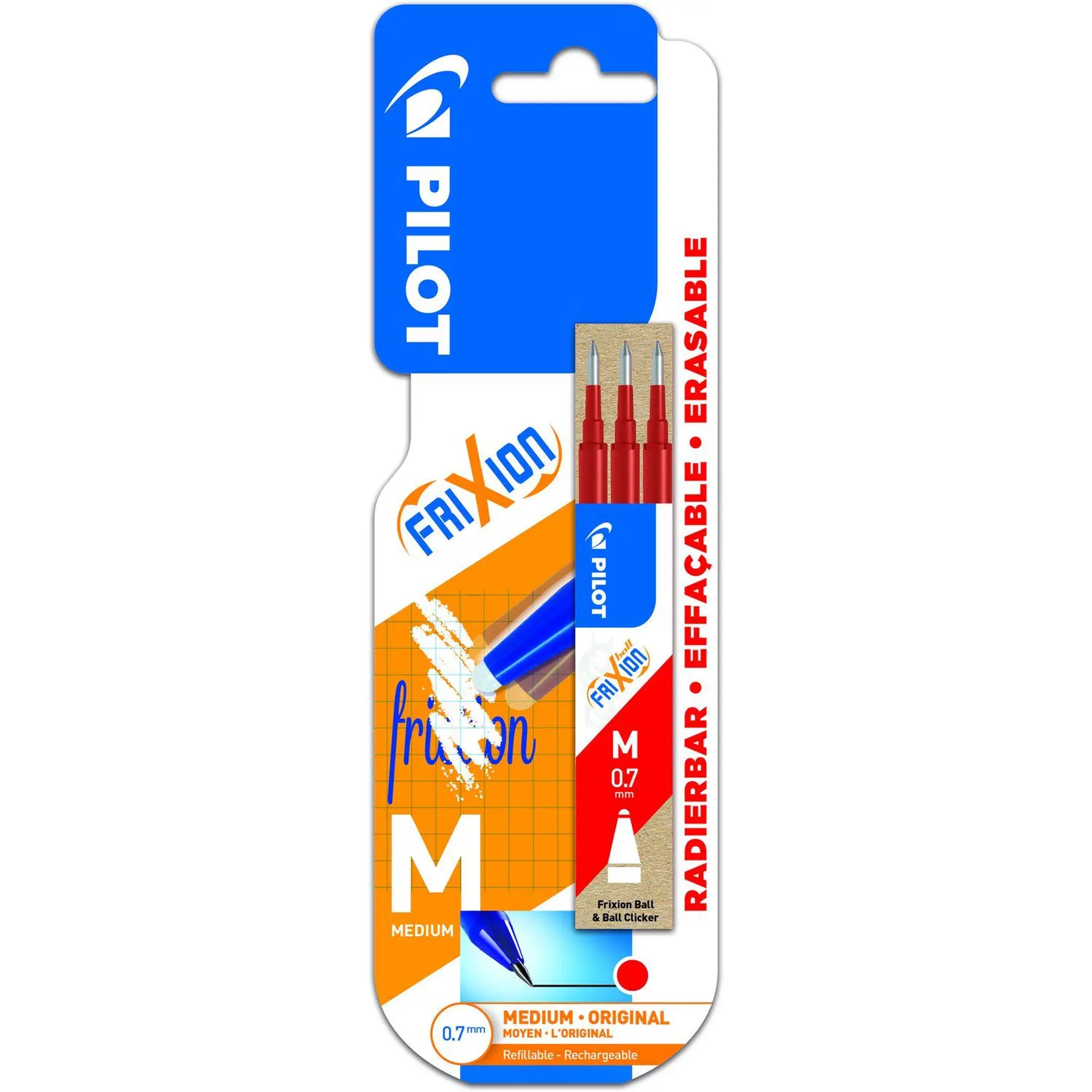 PILOT Recharge rouge pour roller effaçable pointe moyenne x3