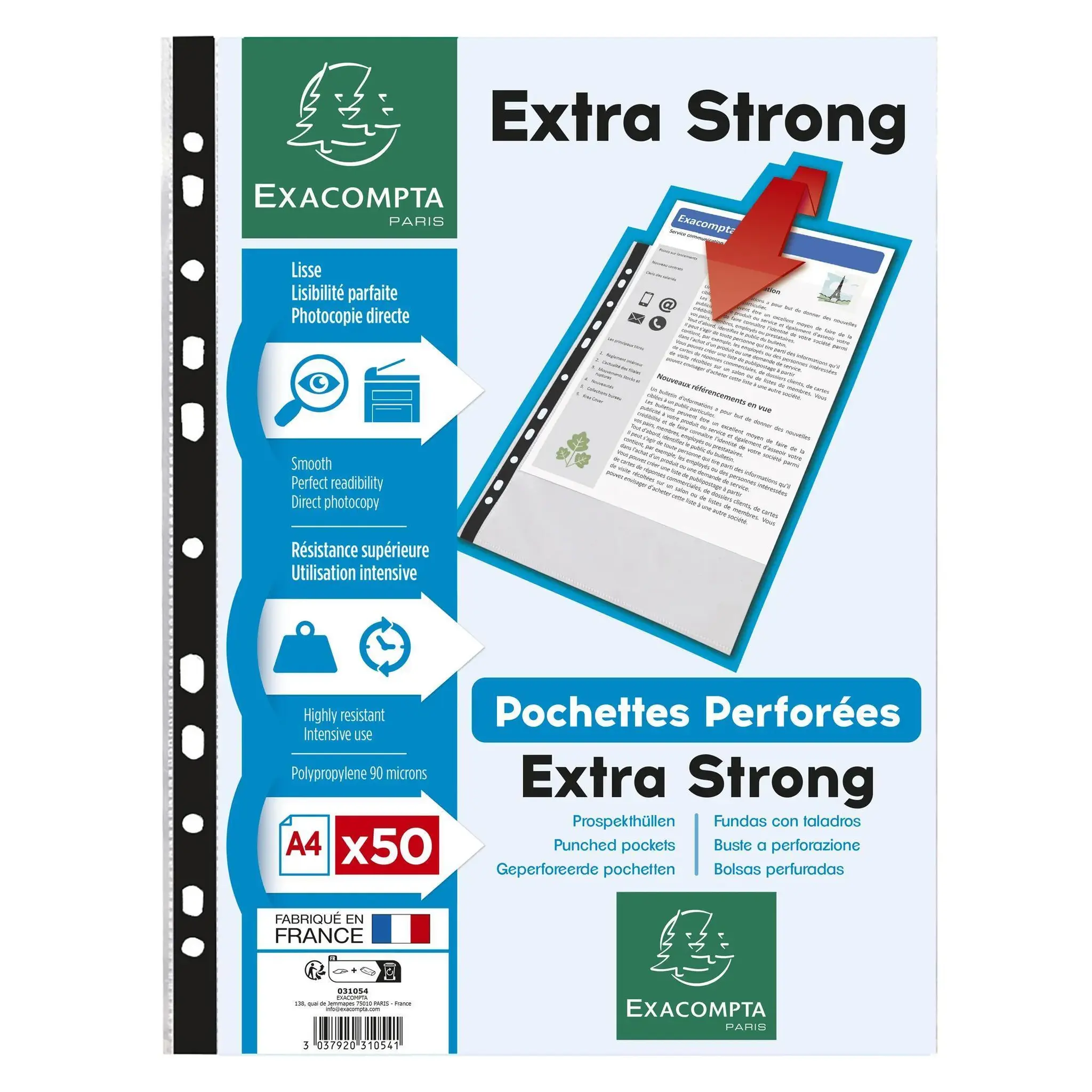 EXACOMPTA Lot de 50 pochettes perforées plastique A4 incolore