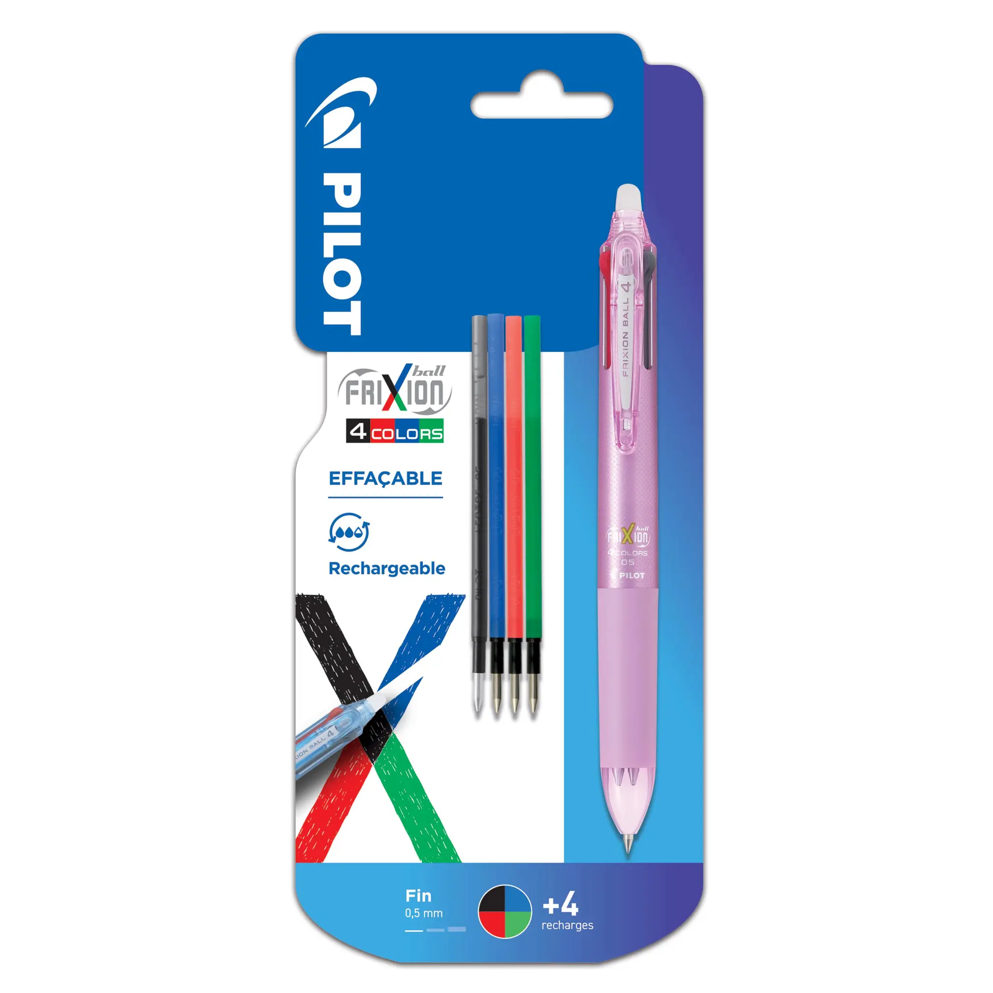 PILOT Stylo Frixion Ball 4 couleurs + 4 recharges - Rose