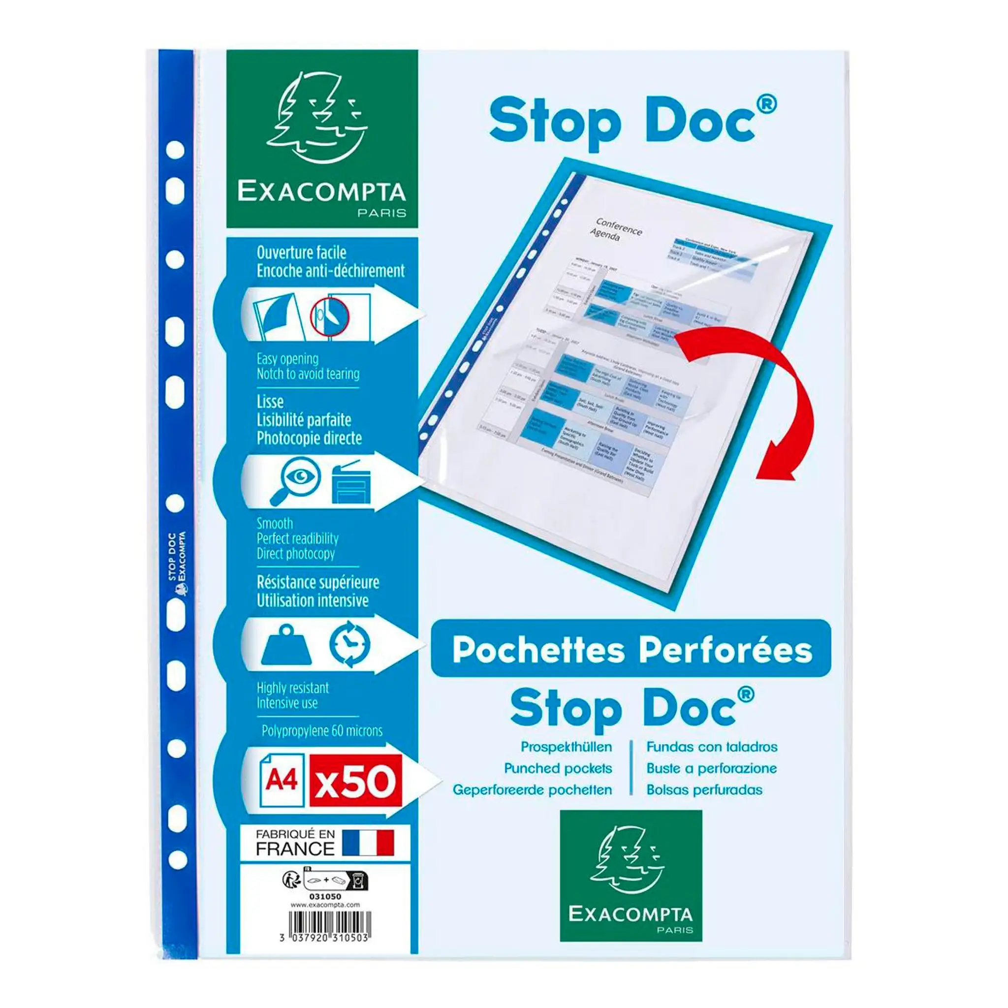 EXACOMPTA Pochettes perforées A4 21x29,7cm stop doc
