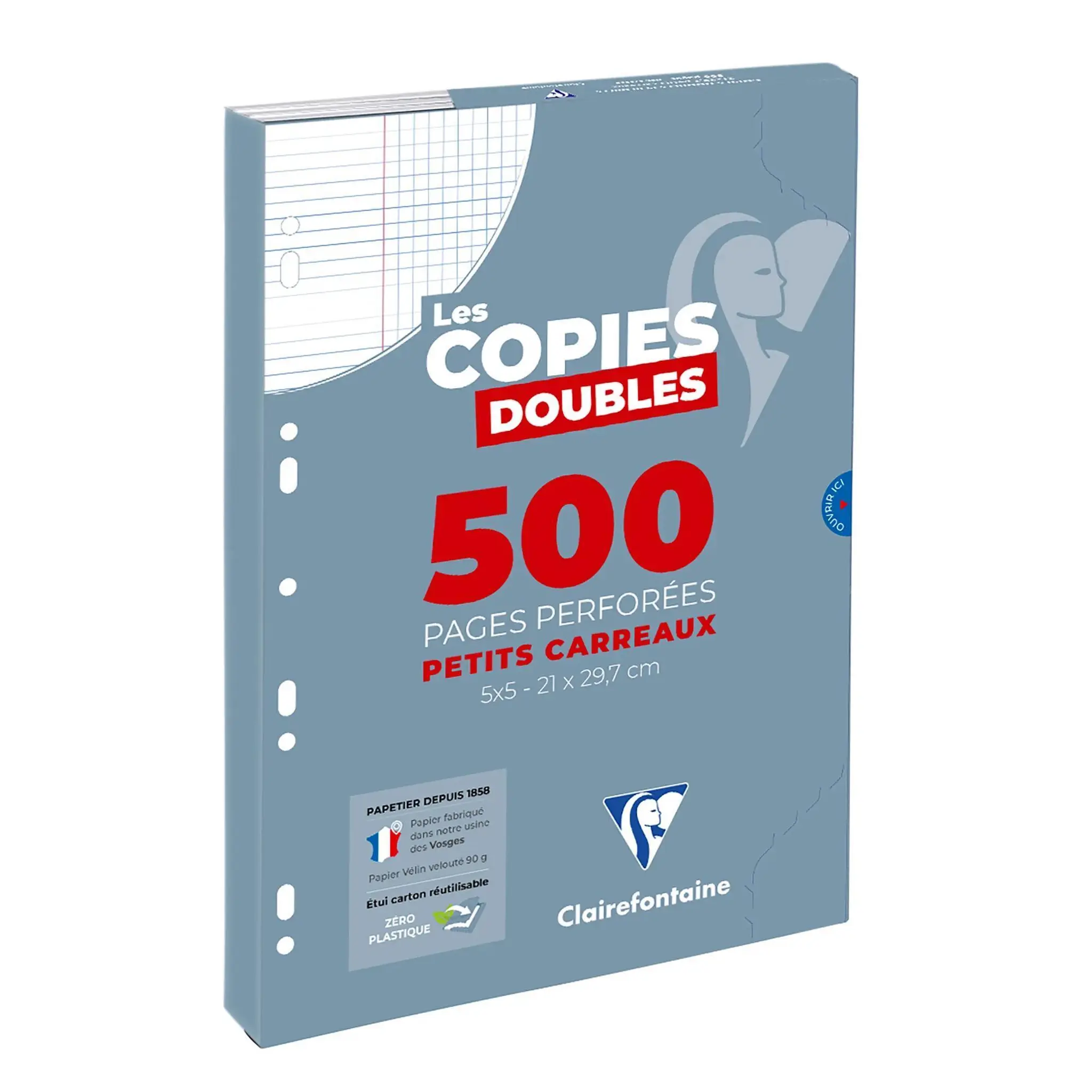 CLAIREFONTAINE Copies doubles petits carreaux 5x5mm - 500 pages sous étui, format 21x29.7cm