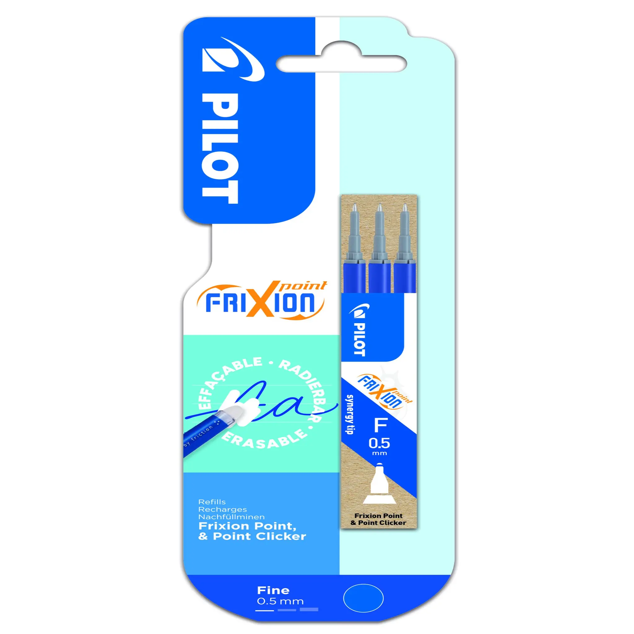 PILOT Etui de 3 recharges frixion point / point clicker 0.5 bleu