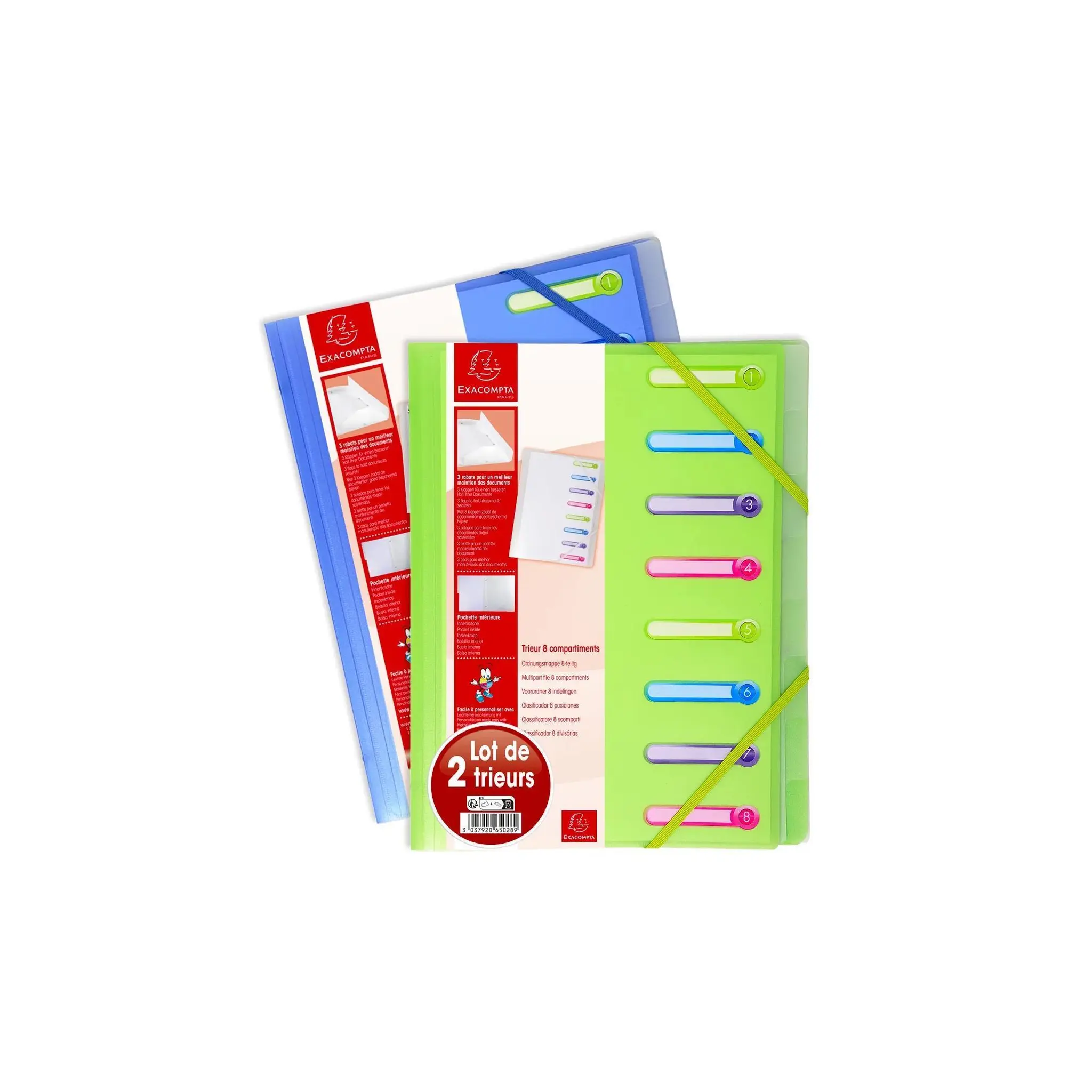 EXACOMPTA Lot de 2 trieurs 24.5x31.5cm - 8 positions