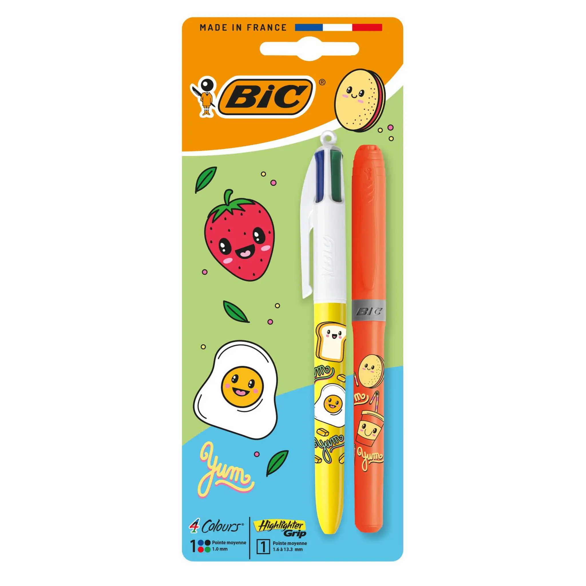 BIC Stylos 4 couleurs+surligneurs Kawai Fluo