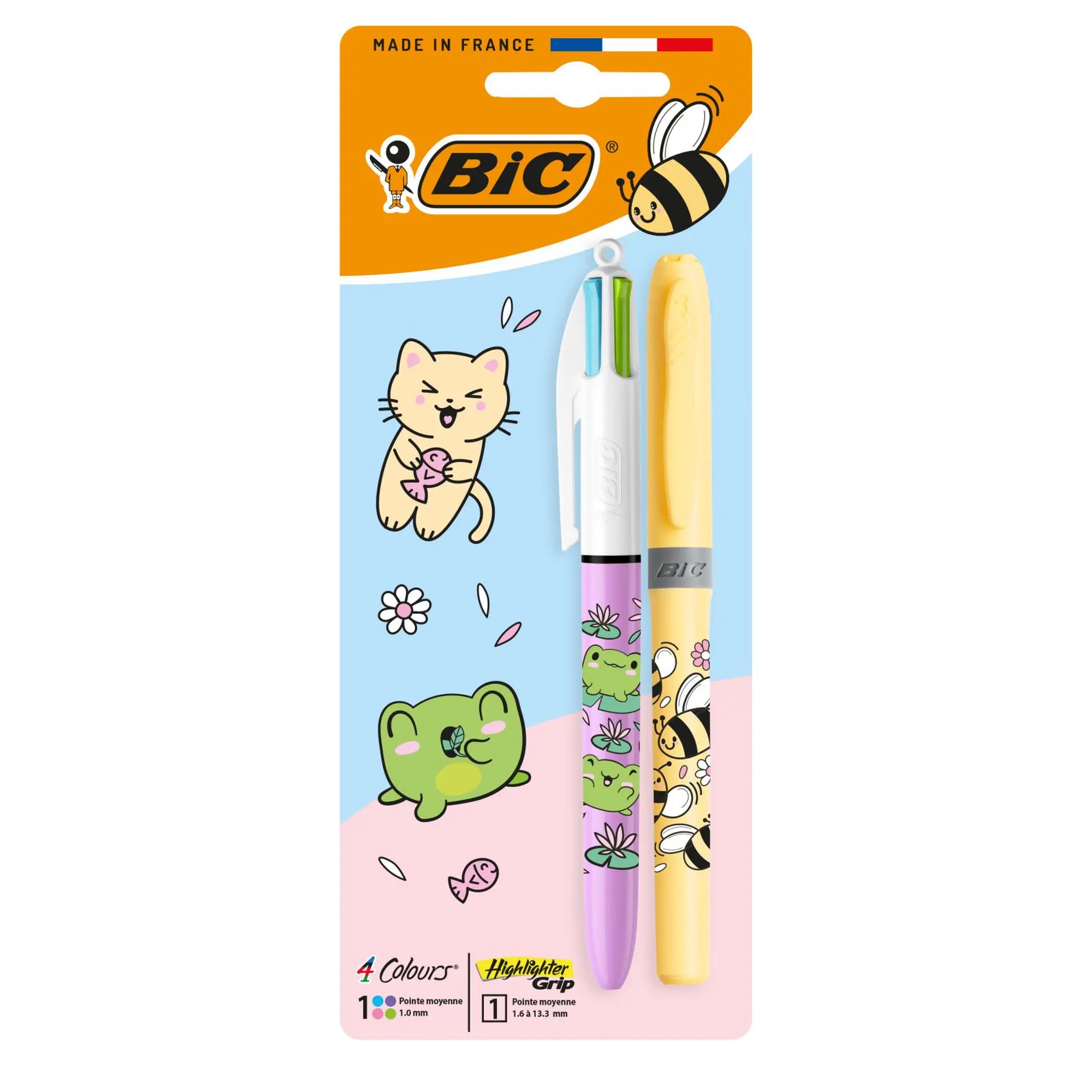 BIC Stylo 4 couleurs+surligneurs Kawai Pastel