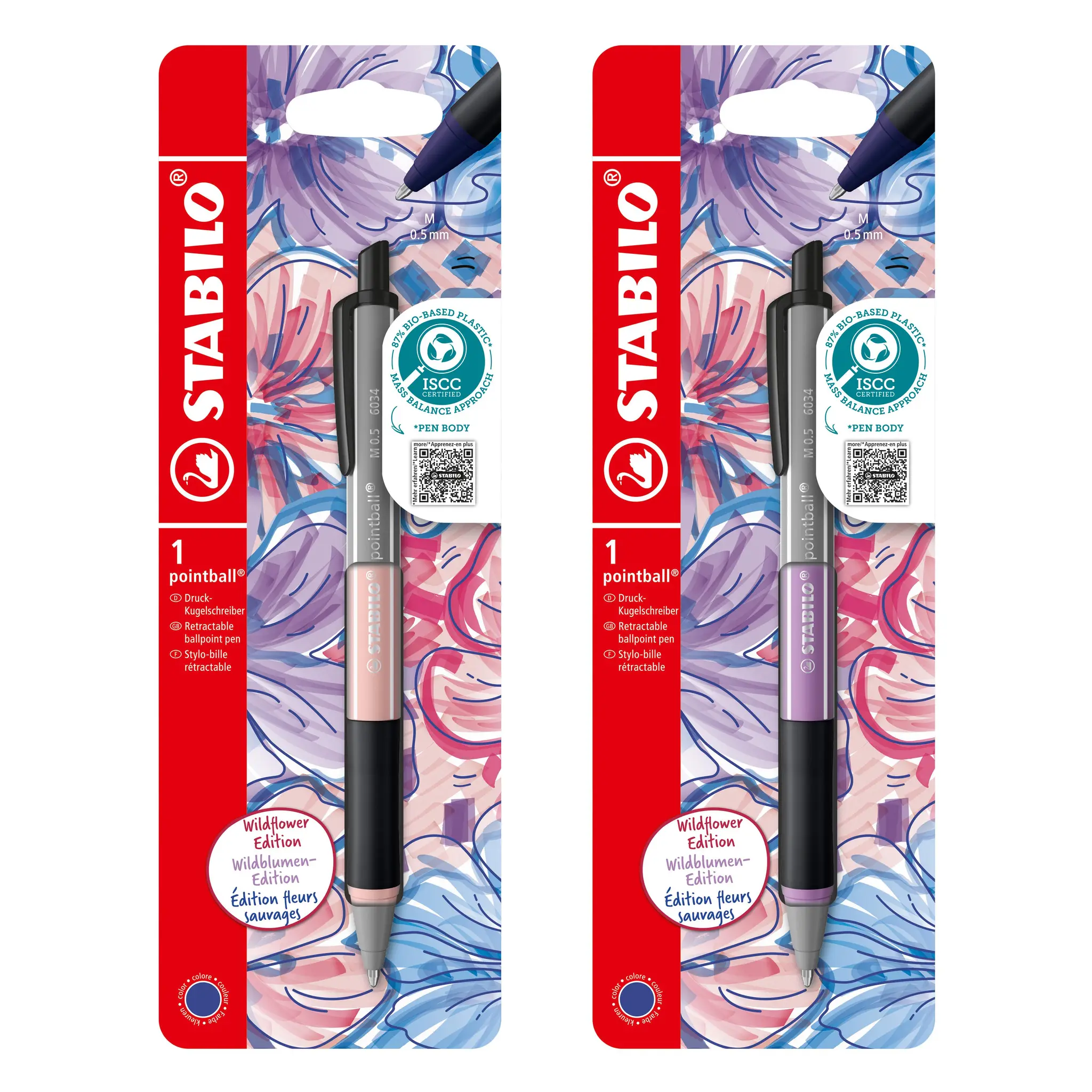 STABILO Stylo PointBall retractable neutre en carbone - Rose ou Mauve