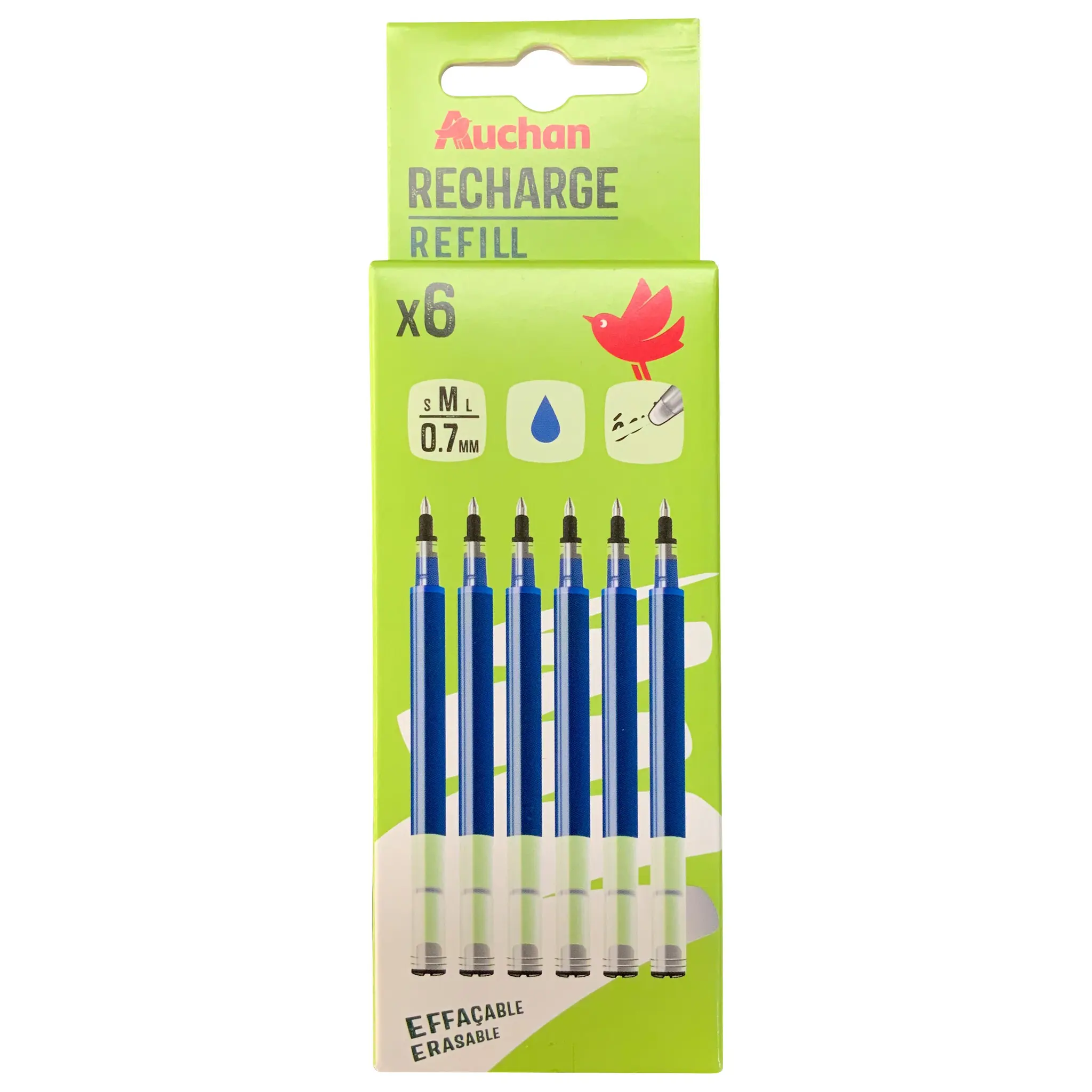 AUCHAN Recharges x6 pour Roller Gel effaçables - Bleu