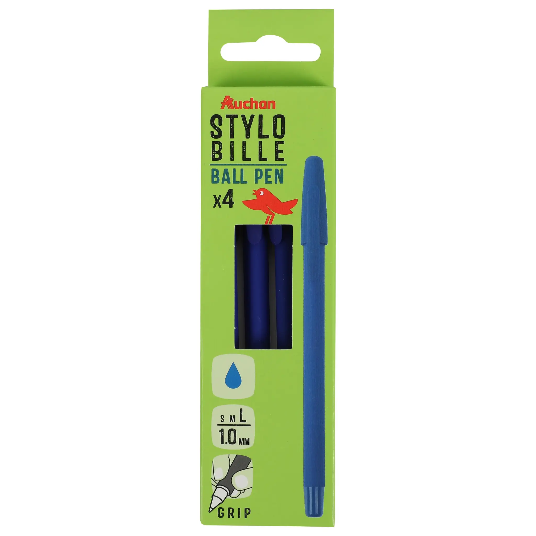 AUCHAN Stylos Billes x4 à Capuchon Écriture Douce