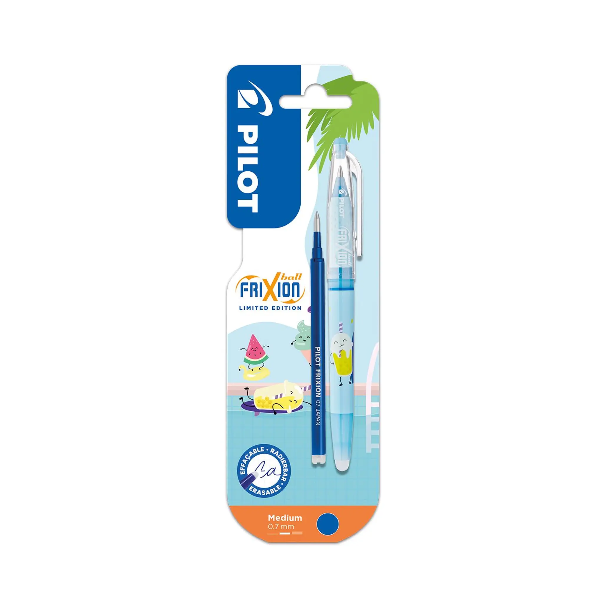 PILOT Stylo Frixion Ball Bleu encre Bleu + recharge - Pool Party