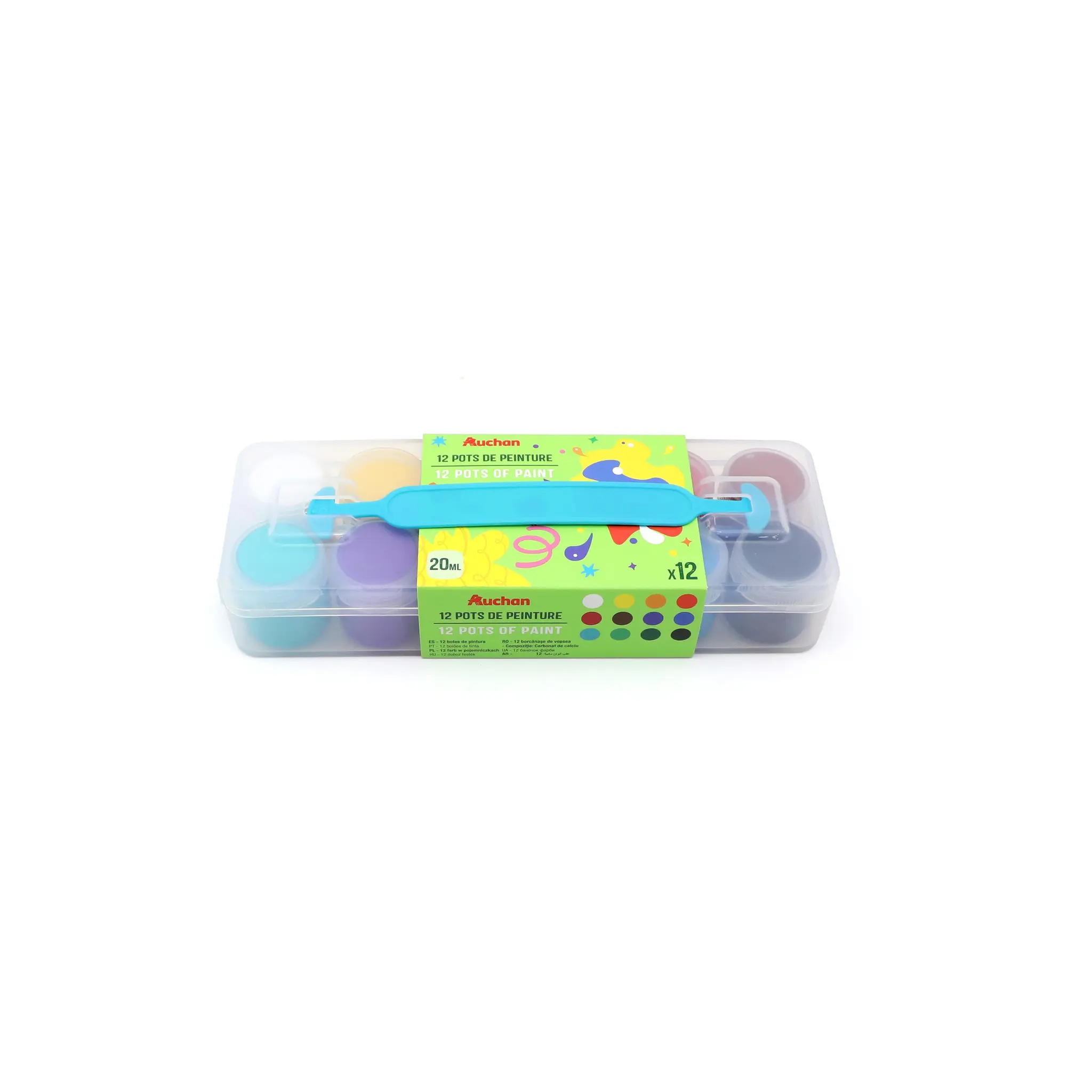 AUCHAN Lot de 12 pots de gouache 20ml avec pinceau