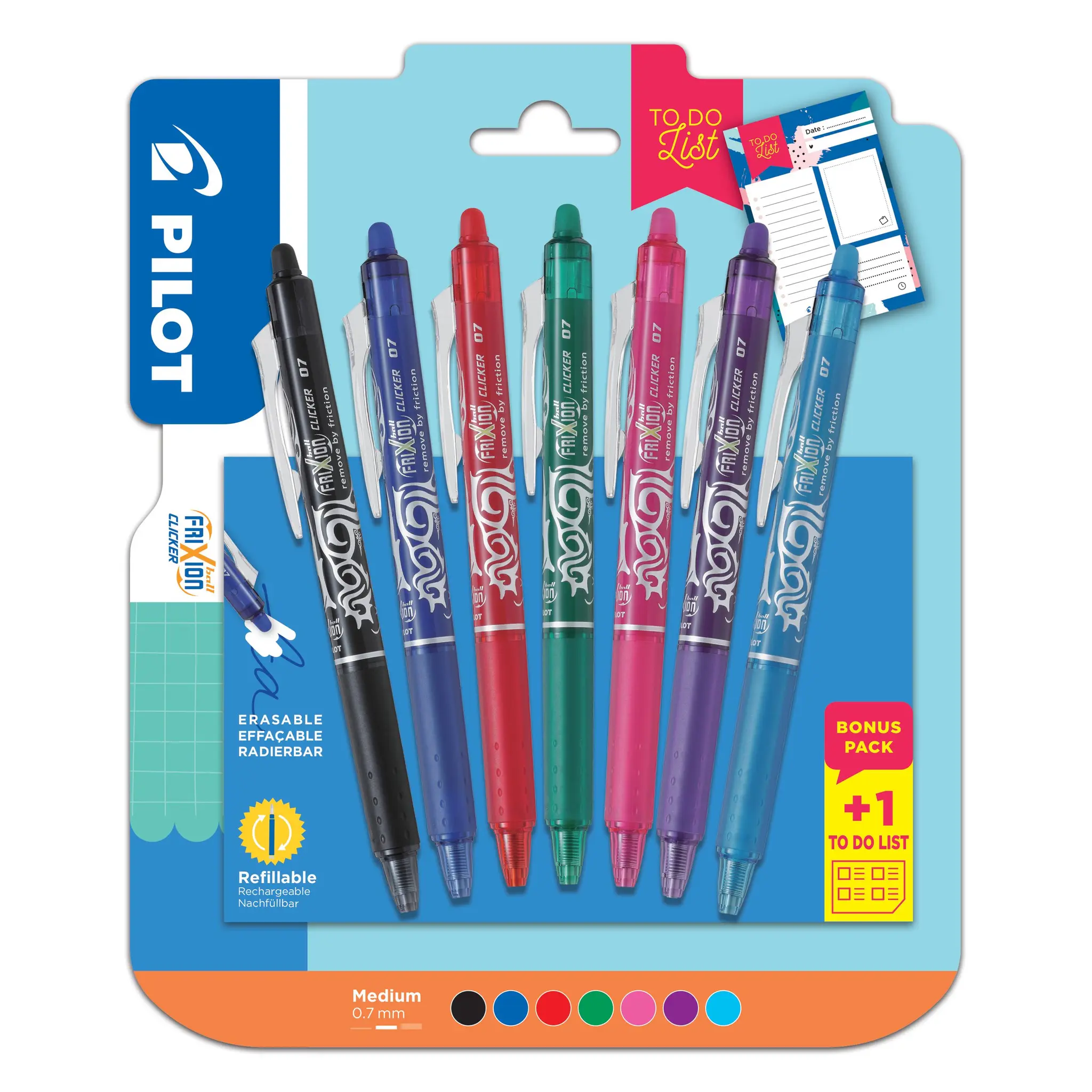 PILOT Lot de 7 Stylos Frixion Clicker + Carnet To Do List