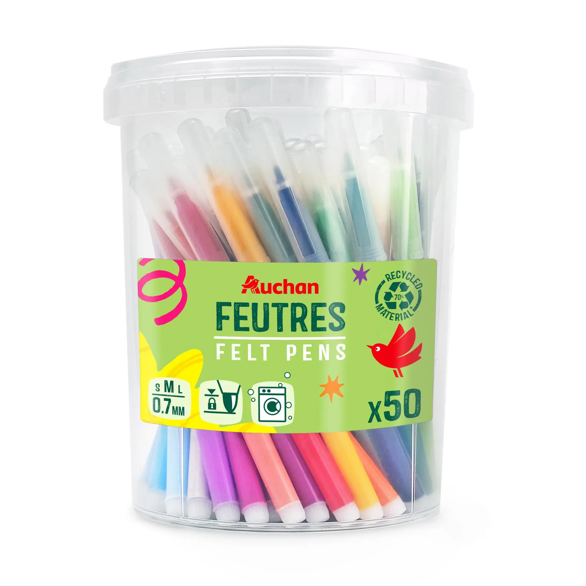 AUCHAN Boite ronde plastique de 50 feutres
