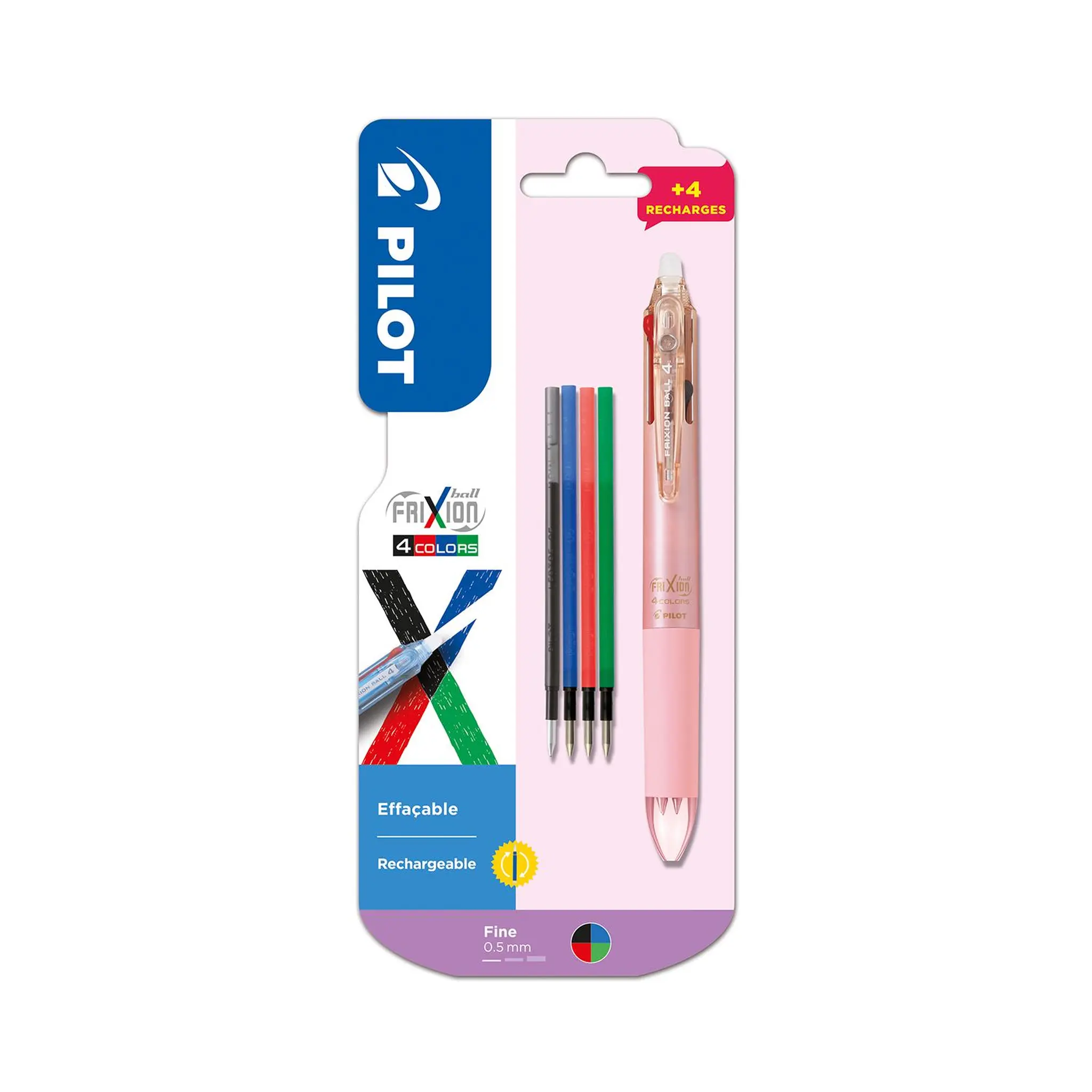PILOT Stylo Frixion Ball 4 couleurs dégradé Rose + recharge 4 couleurs