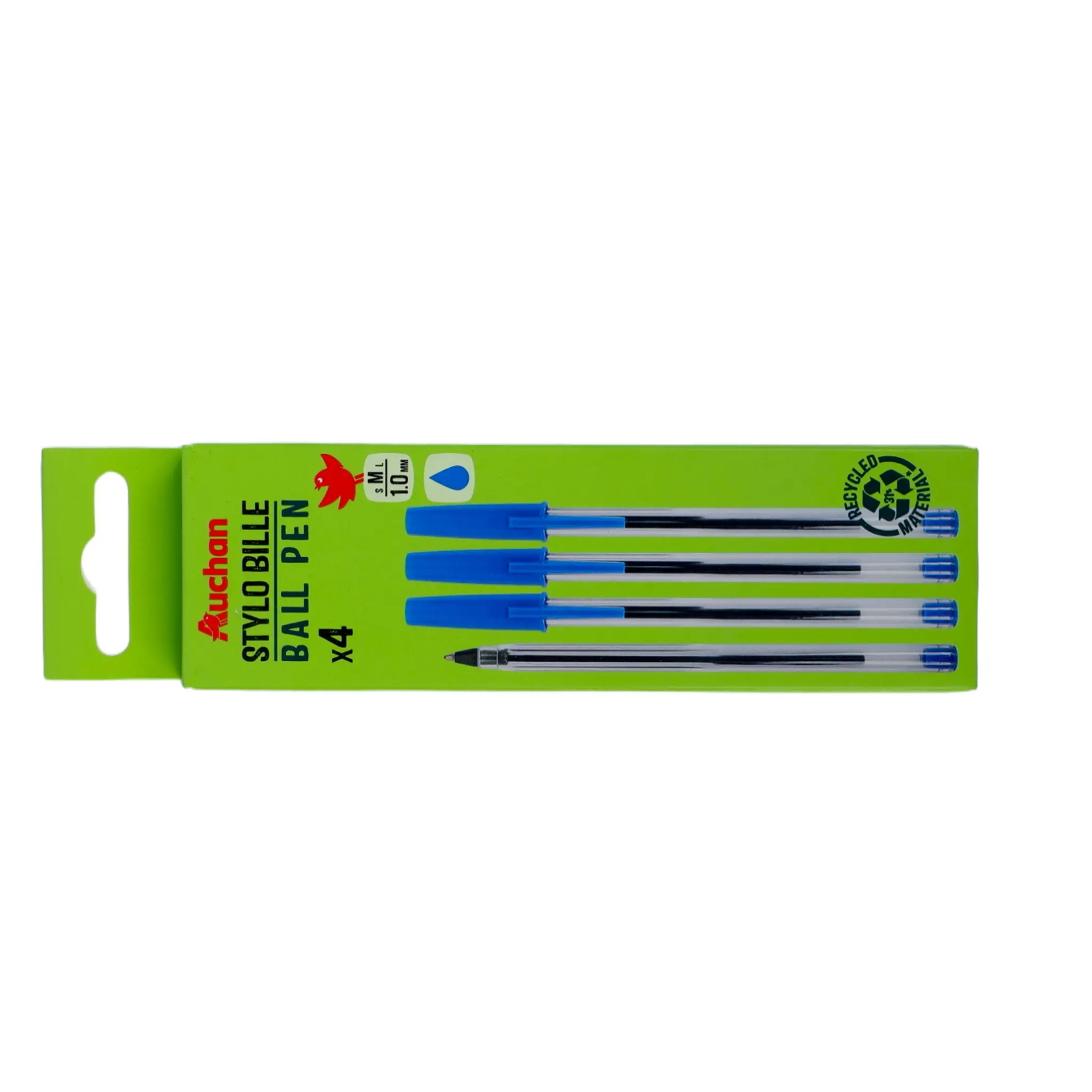 AUCHAN Stylos Bille x4 Pointe Moyenne - Bleu