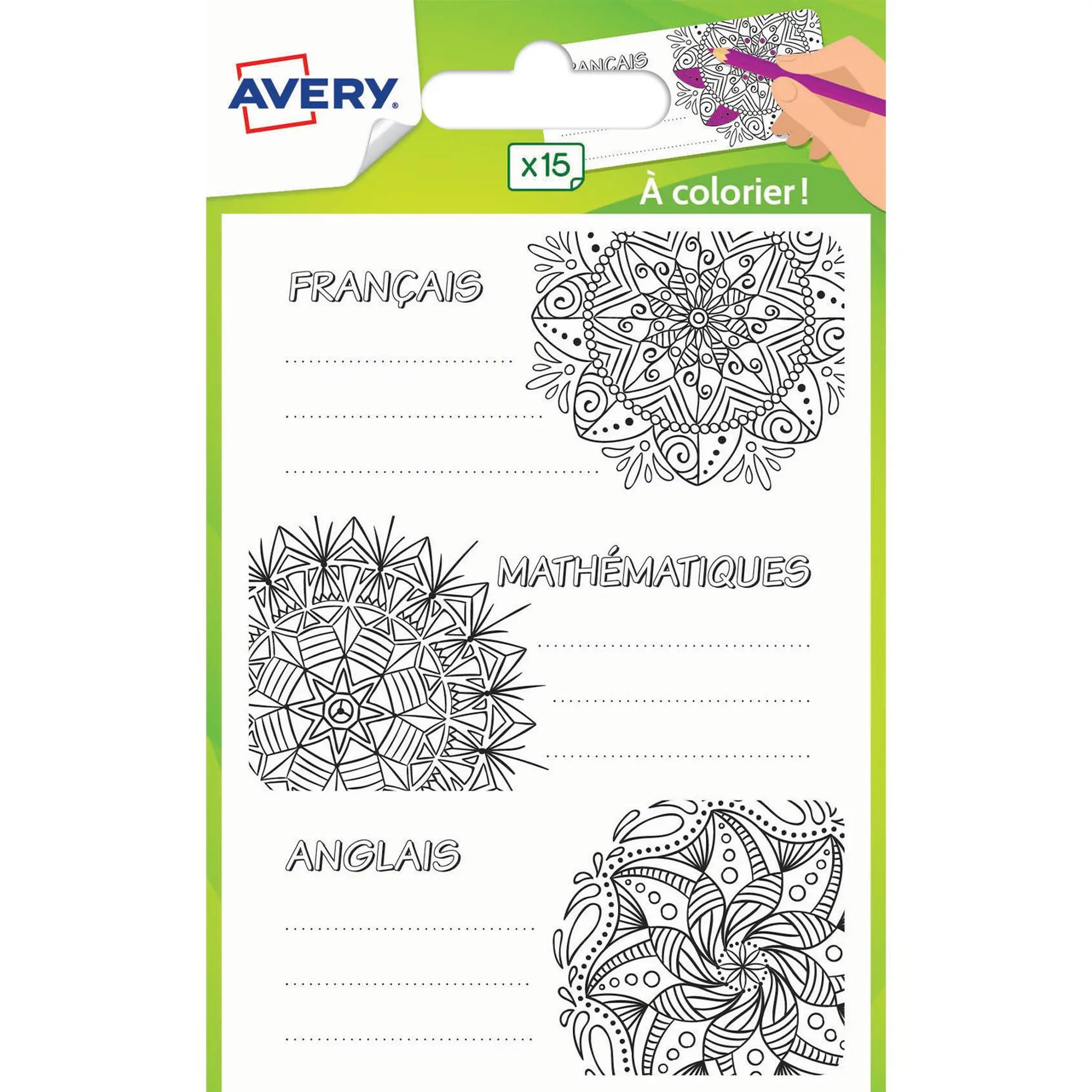 AVERY Etiquettes Scolaires Matières Coloriages X15 76x34mm