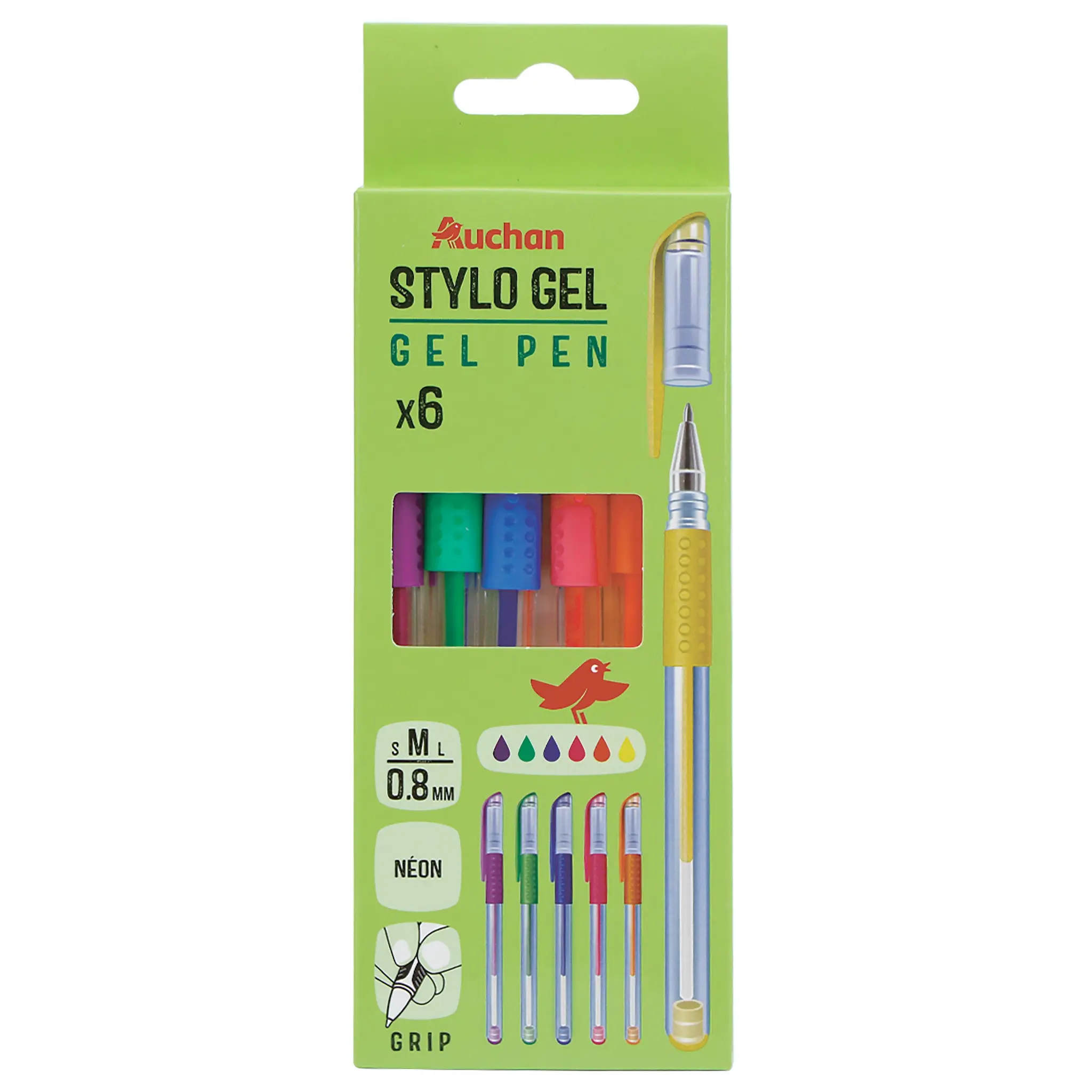 AUCHAN Stylos Gel x6 Néon 0.8mm