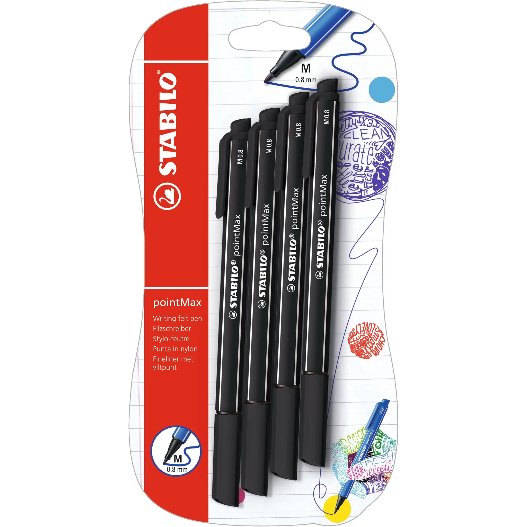 STABILO Stylos x4 Feutres PointeMax Trace 0.8mm - Noir
