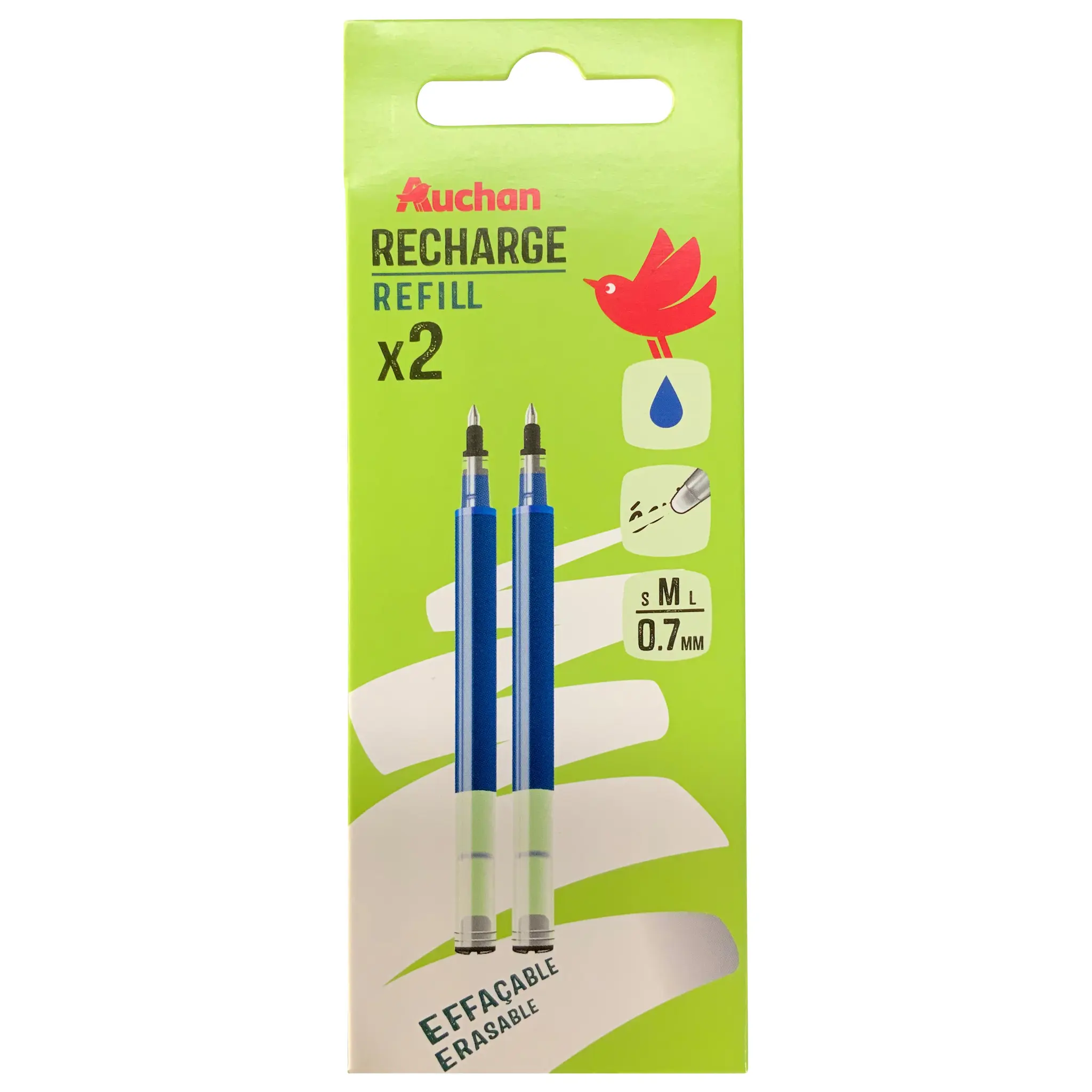 AUCHAN Recharges x 2 pour Roller Gel Effaçable - Bleu