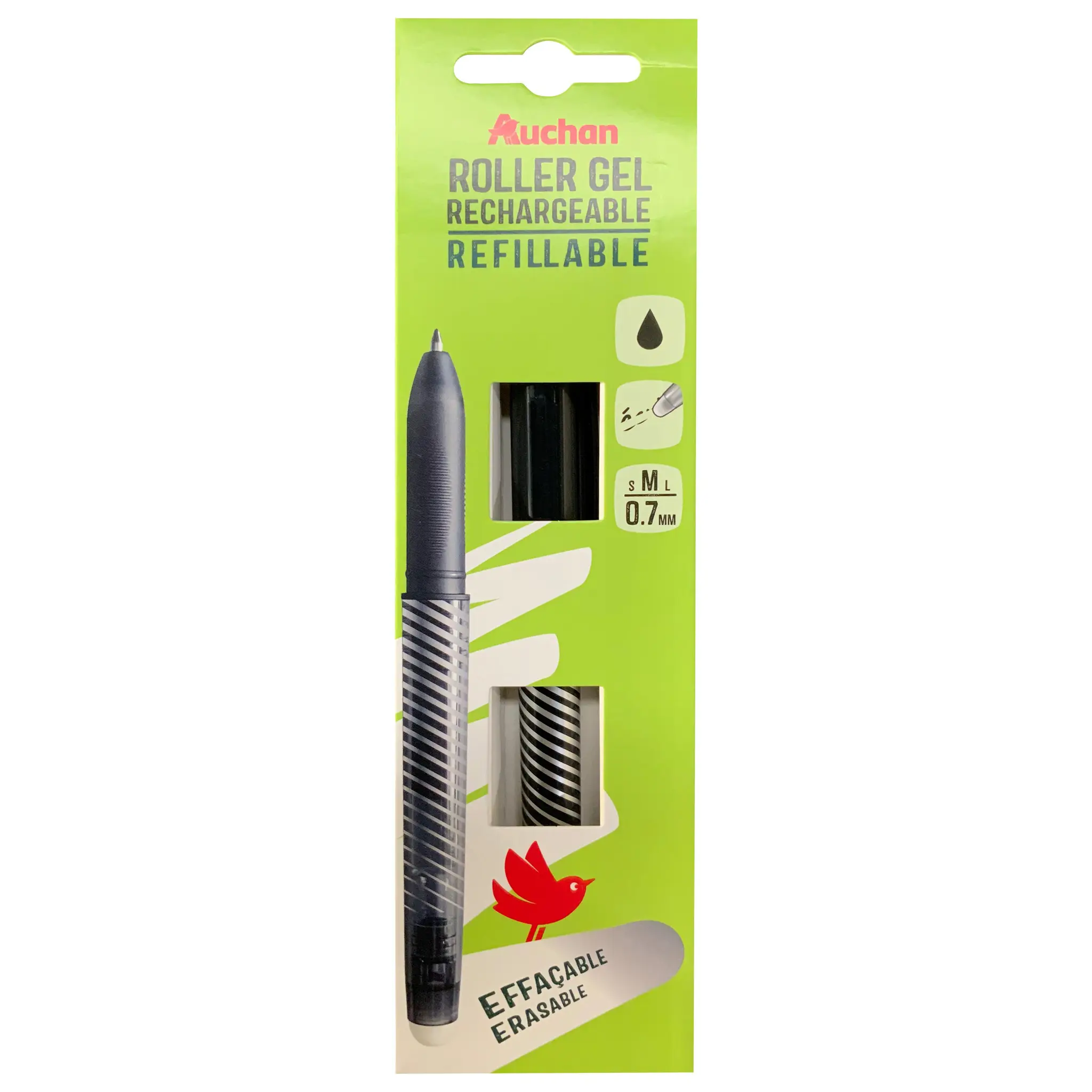 AUCHAN Roller Gel effaçable avec Capuchon rechargeable - Noir